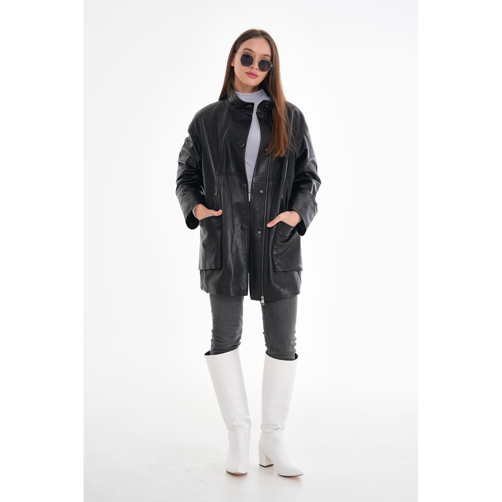 The Lioara Black Leather Women Jacket