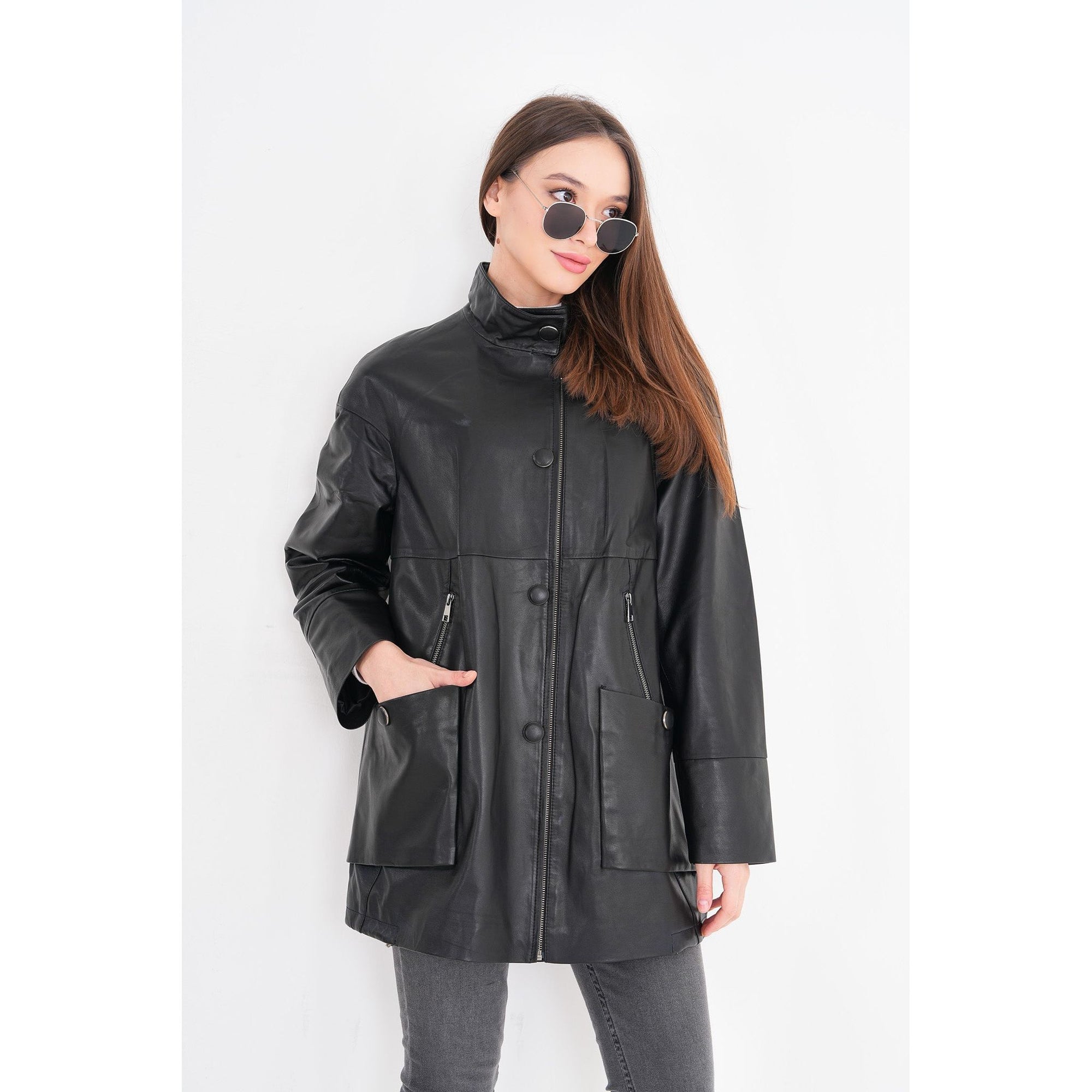 The Lioara Black Leather Women Jacket