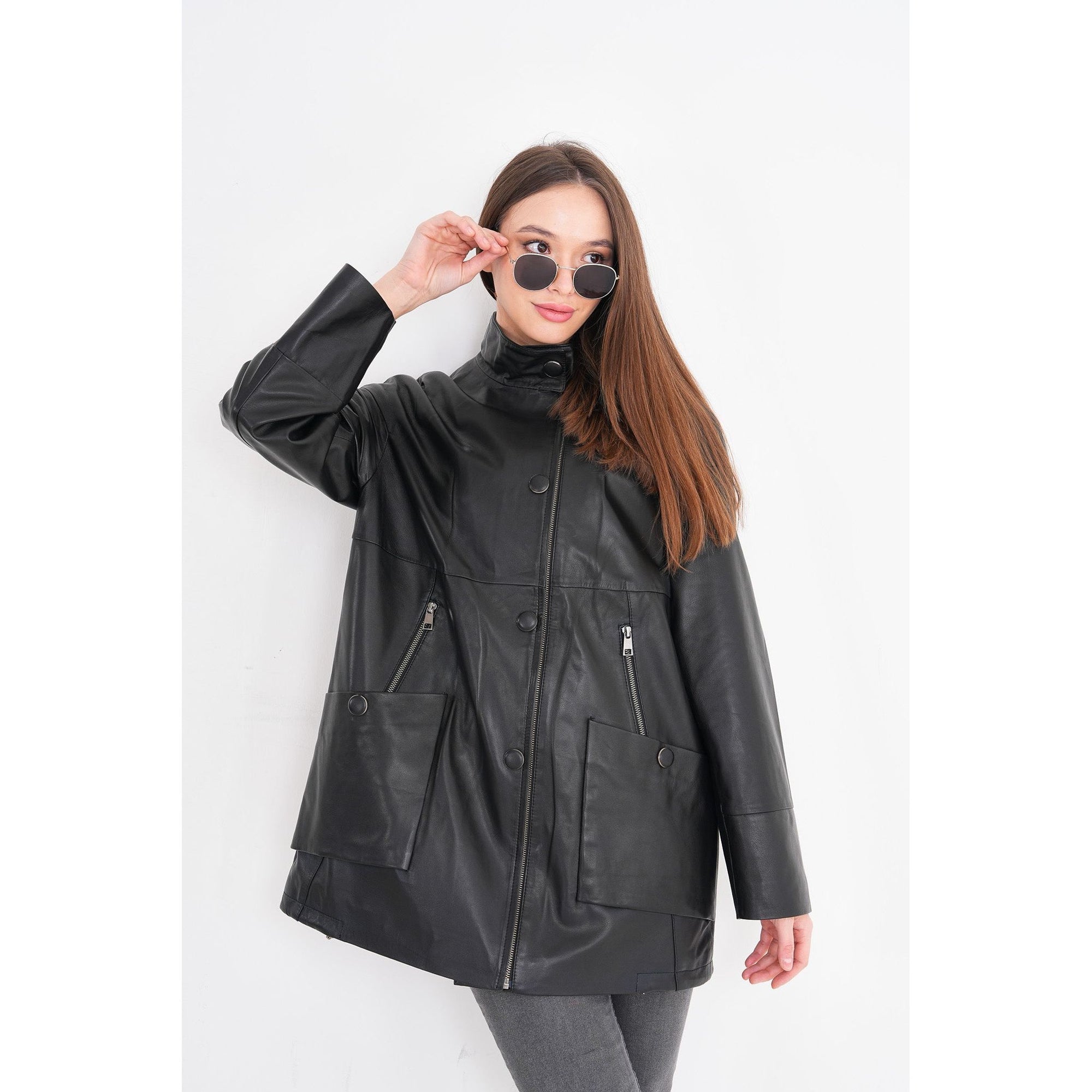 The Lioara Black Leather Women Jacket