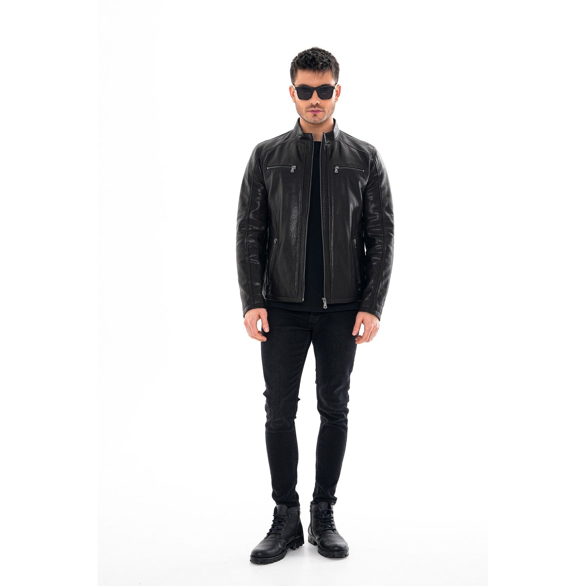 The Falcon Black Pebbled Leather Men Jacket