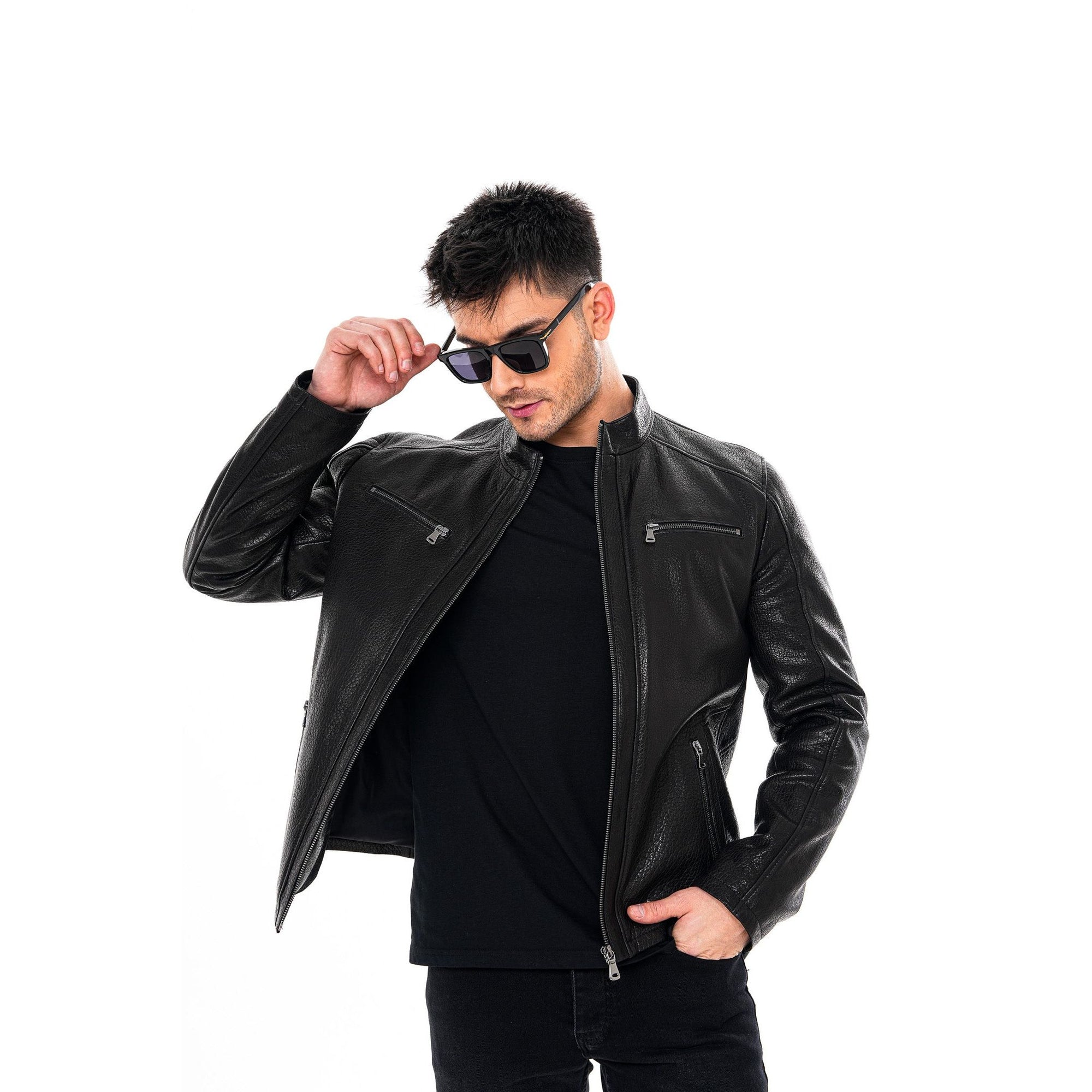 The Falcon Black Pebbled Leather Men Jacket