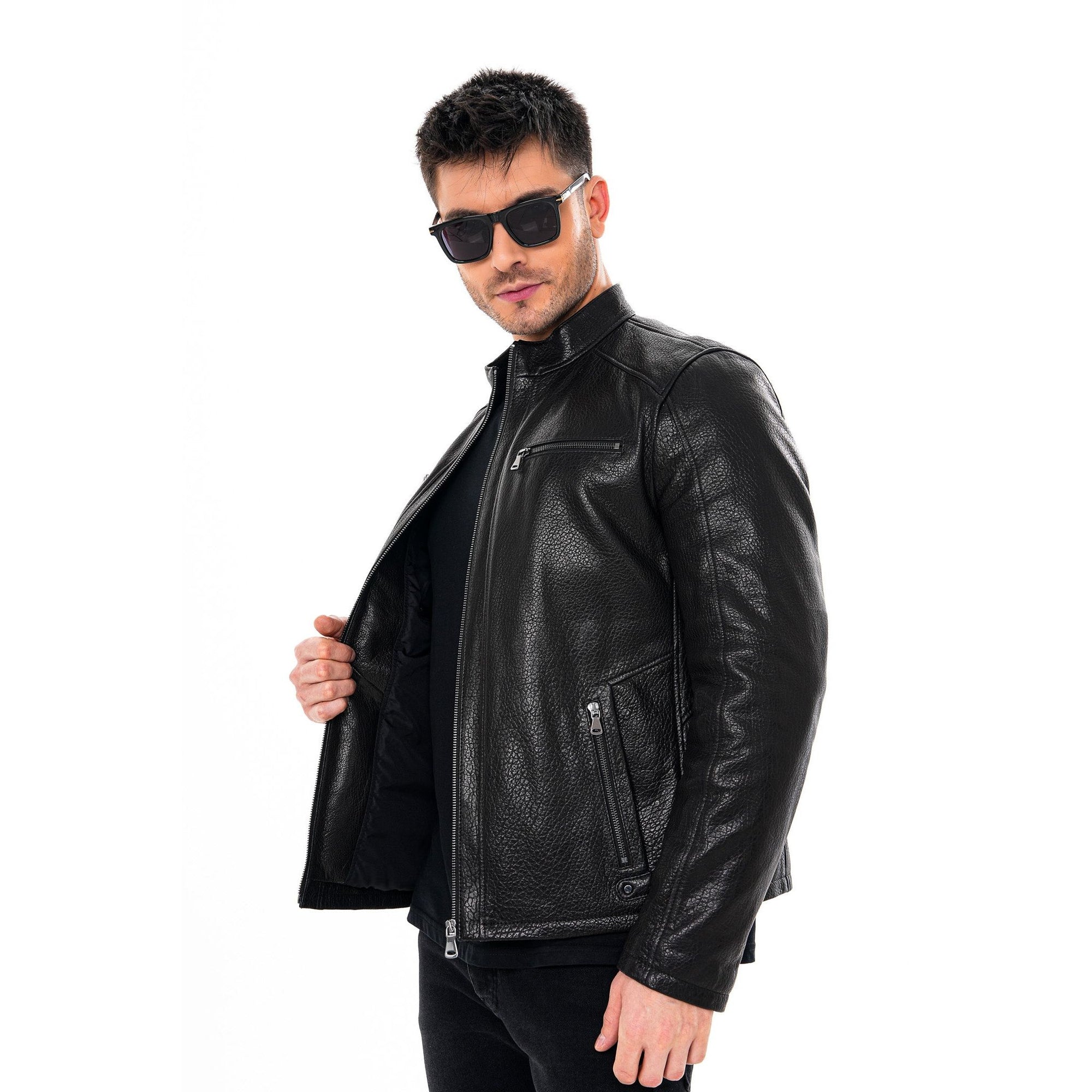 The Falcon Black Pebbled Leather Men Jacket