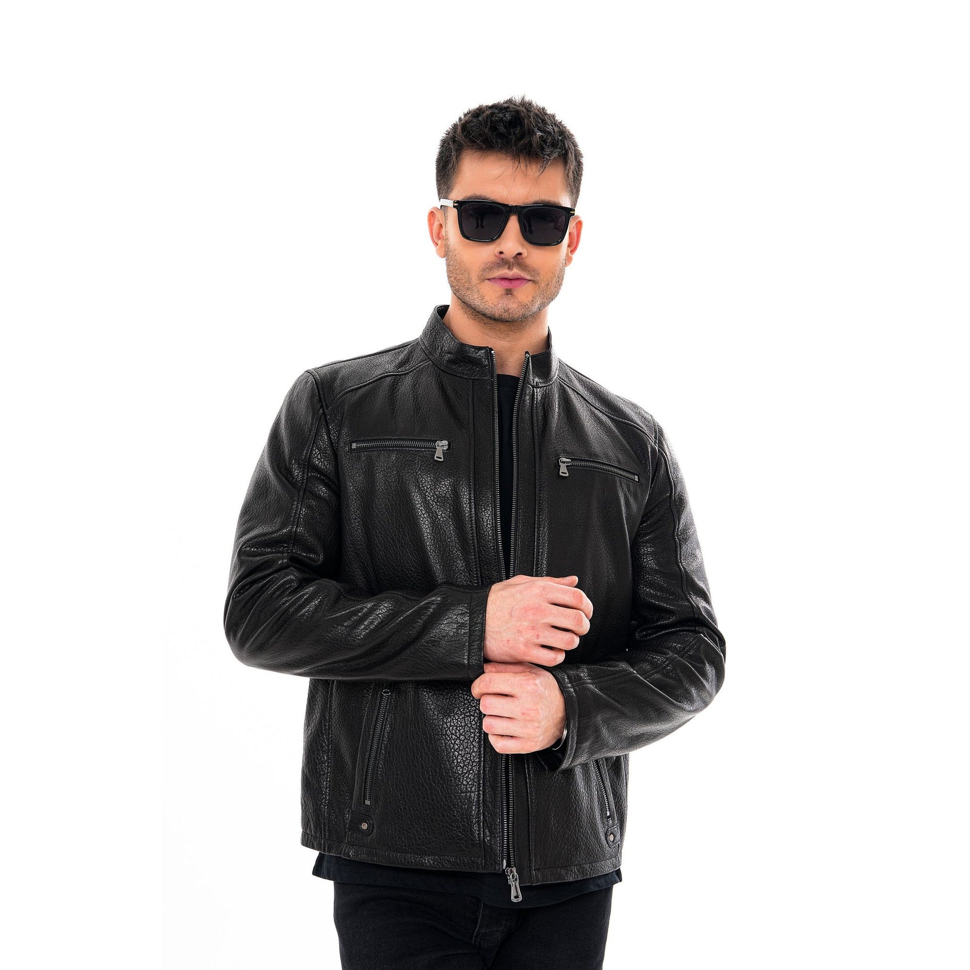 The Falcon Black Pebbled Leather Men Jacket