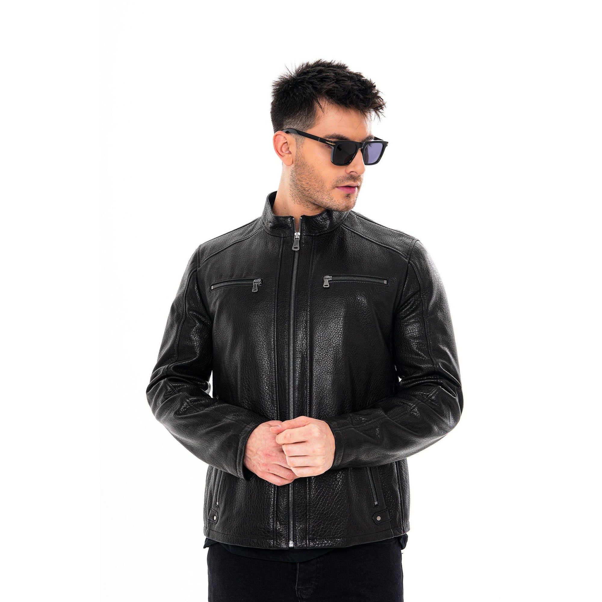 The Falcon Black Pebbled Leather Men Jacket