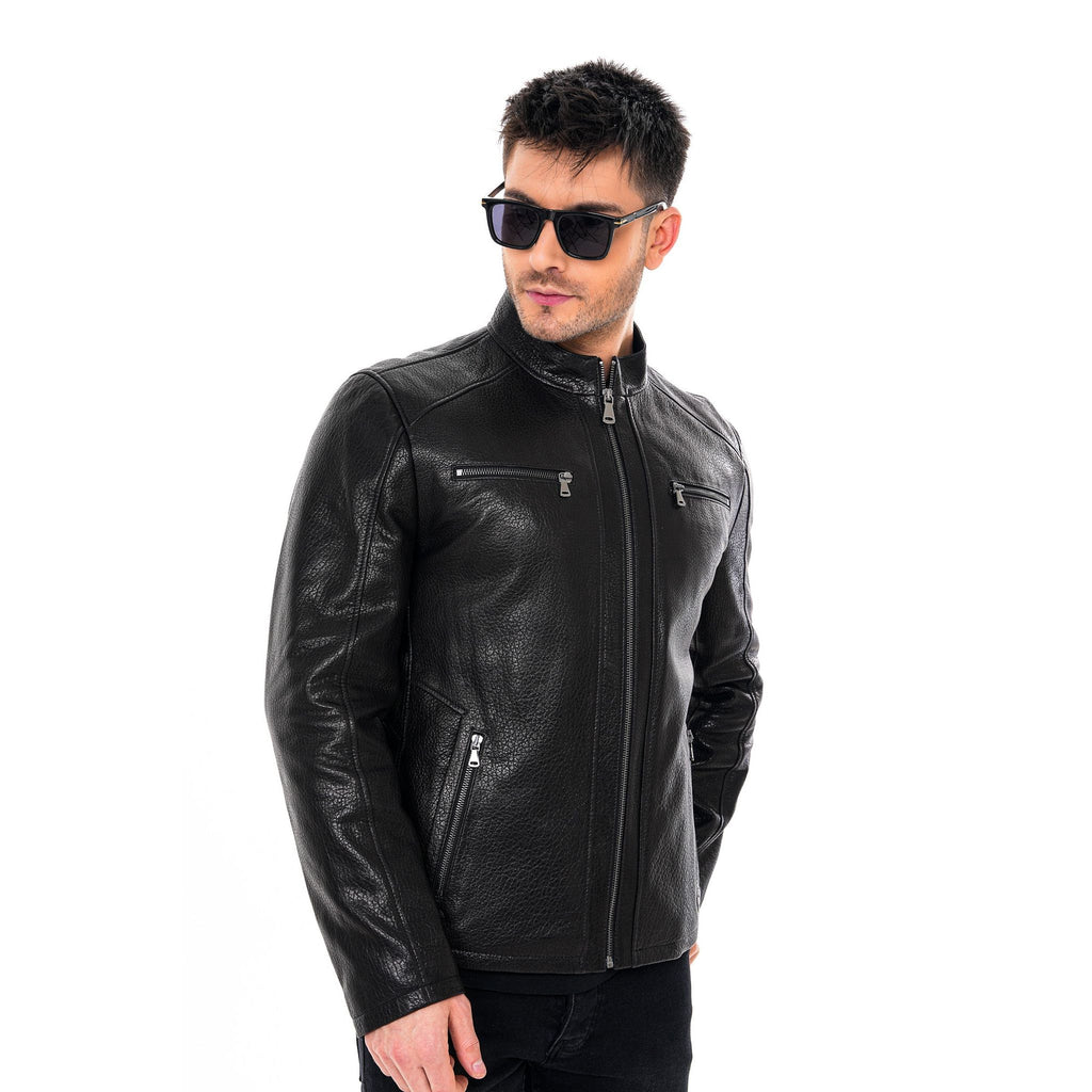 The Falcon Black Pebbled Leather Men Jacket