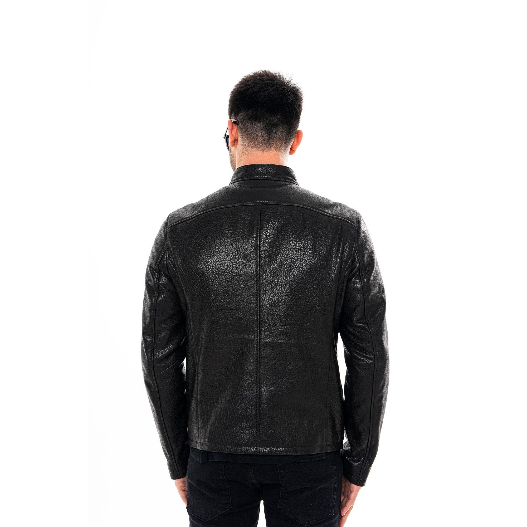 The Falcon Black Pebbled Leather Men Jacket