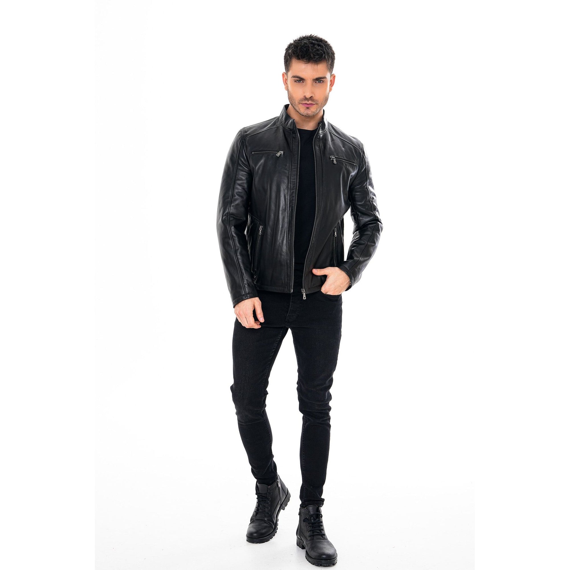 Vinci The Falcon Black Smooth Leather Men Jacket