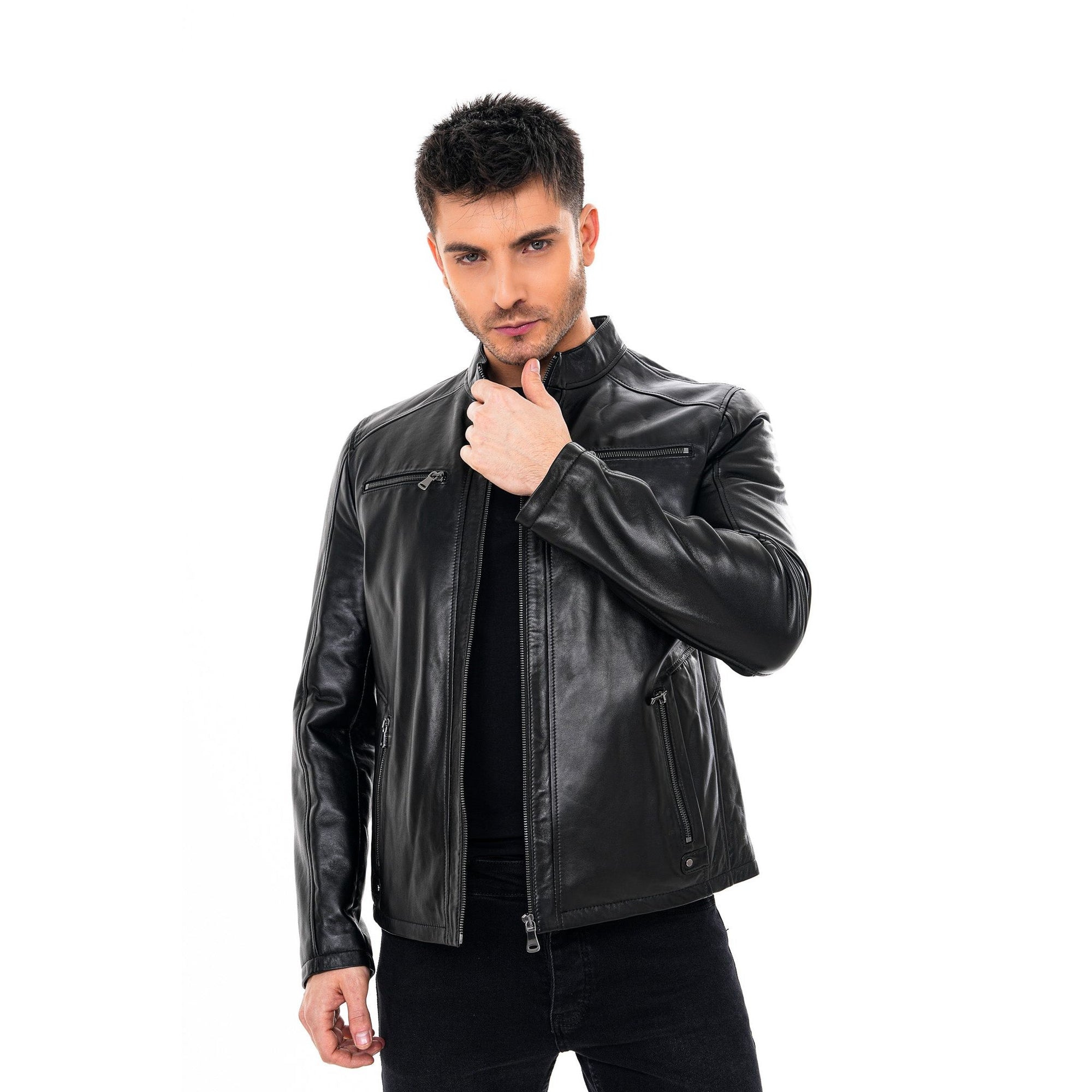 Vinci The Falcon Black Smooth Leather Men Jacket