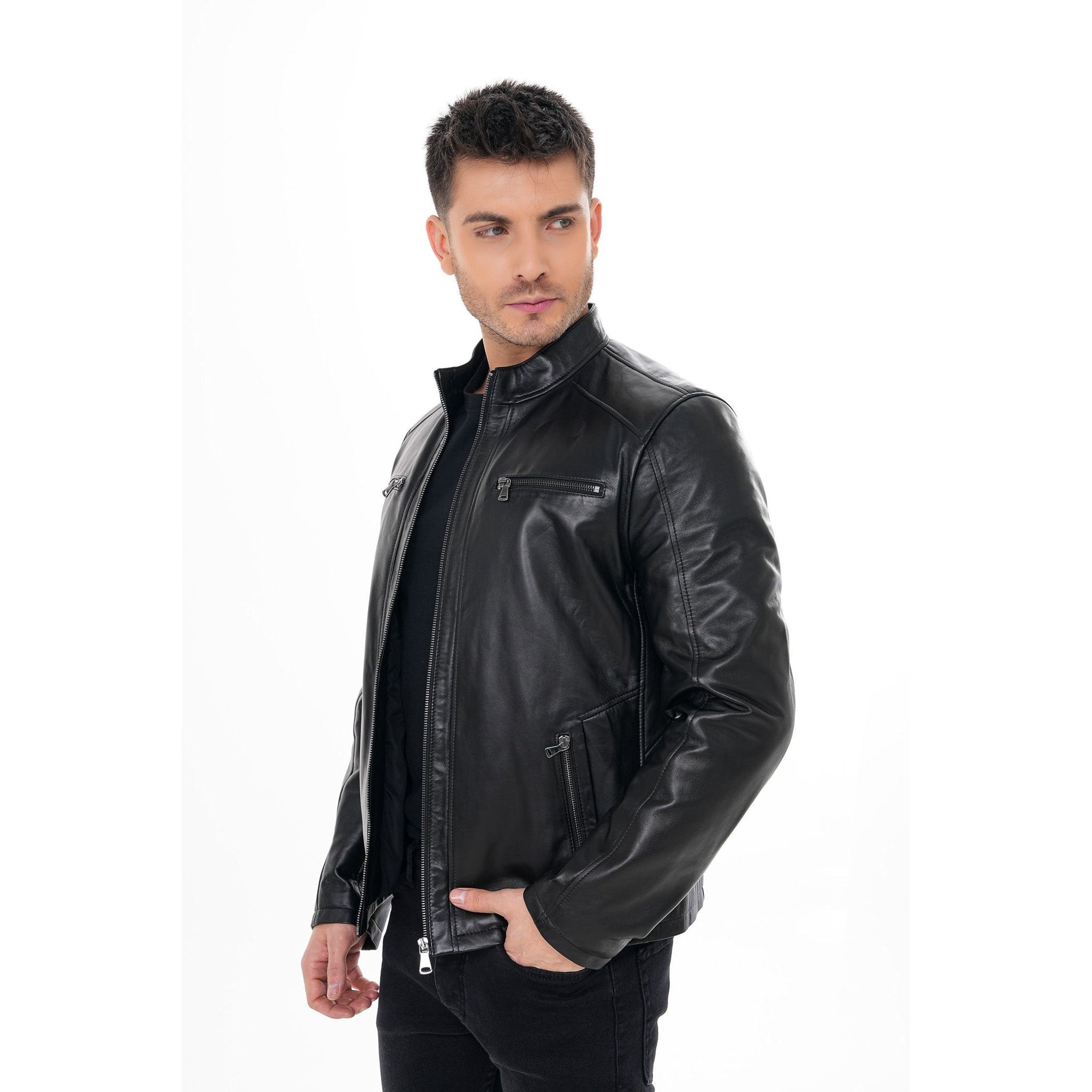 Vinci The Falcon Black Smooth Leather Men Jacket