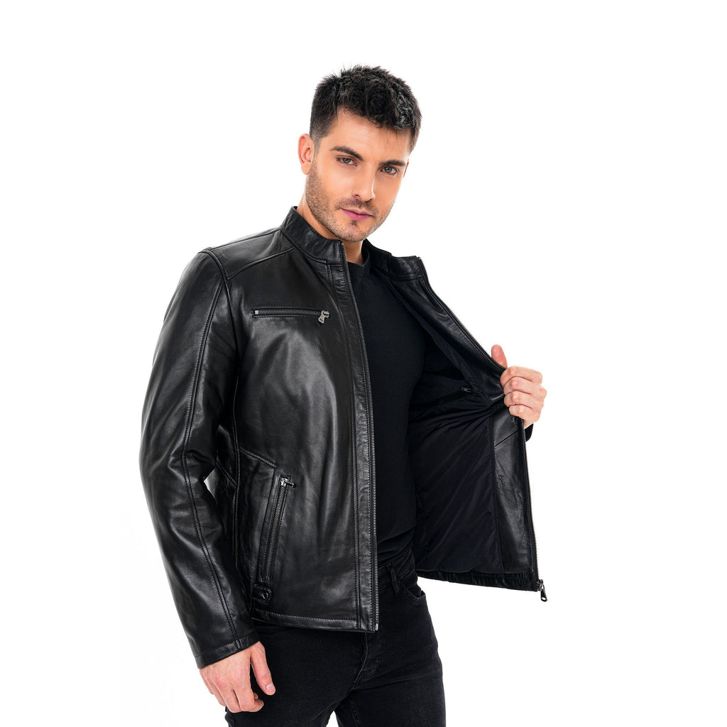 Vinci The Falcon Black Smooth Leather Men Jacket