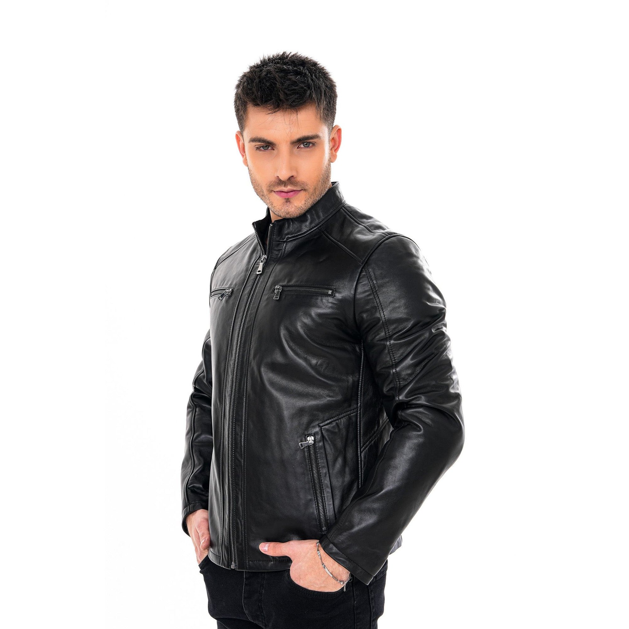 Vinci The Falcon Black Smooth Leather Men Jacket