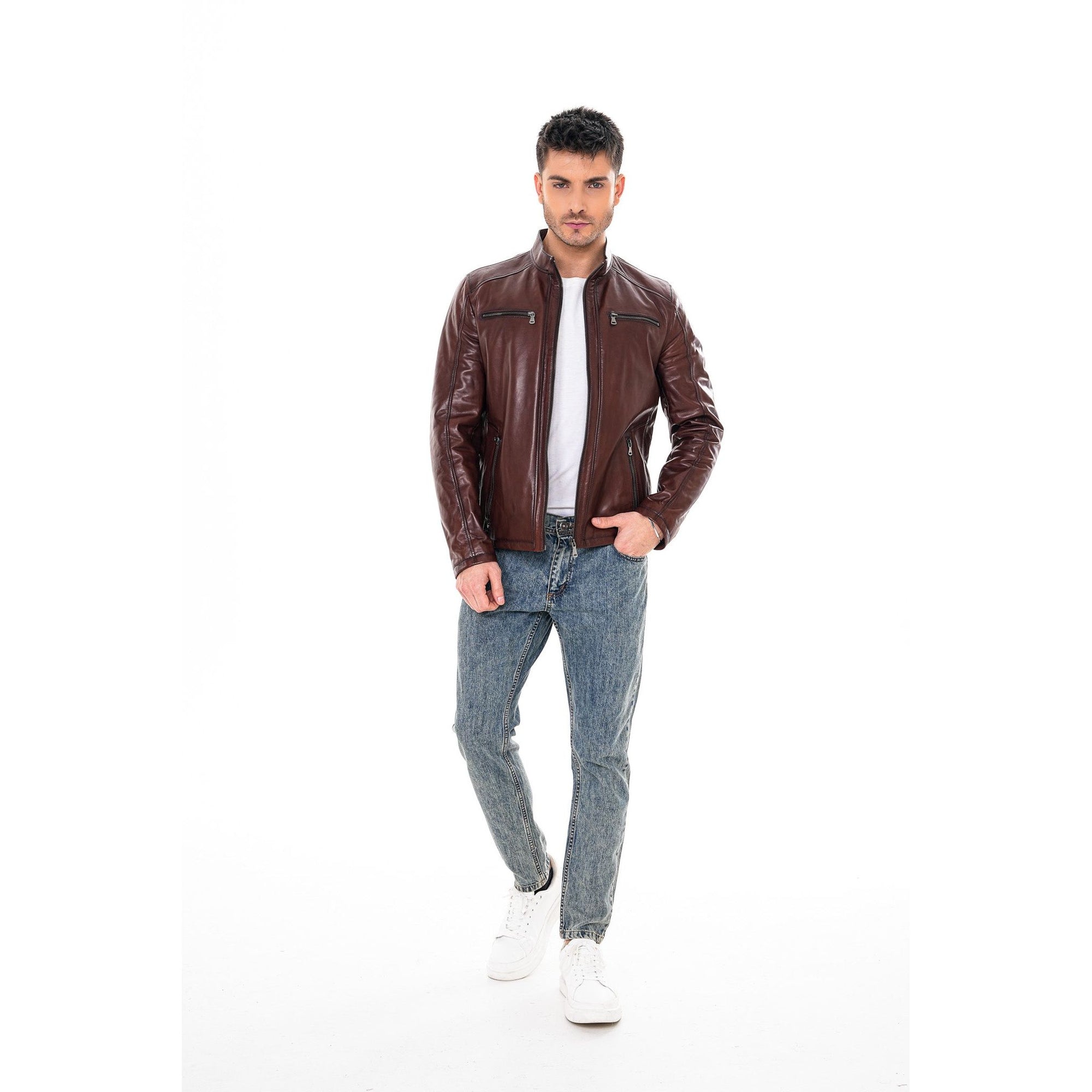 Vinci The Falcon Cognac Brown Smooth Leather Men Jacket