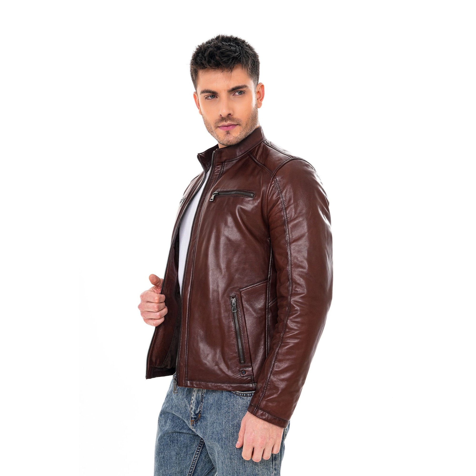 Vinci The Falcon Cognac Brown Smooth Leather Men Jacket