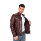 Vinci The Falcon Cognac Brown Smooth Leather Men Jacket