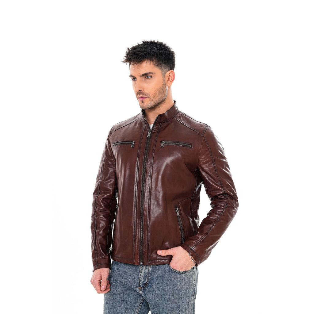 Vinci The Falcon Cognac Brown Smooth Leather Men Jacket