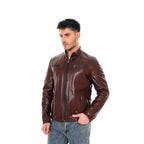 Vinci The Falcon Cognac Brown Smooth Leather Men Jacket