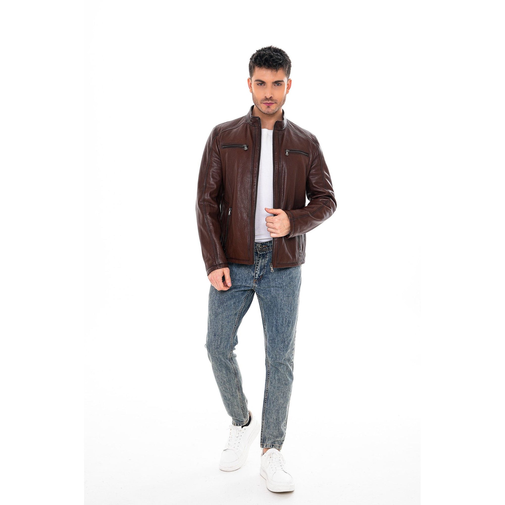 Vinci The Falcon Brown Pebbled Leather Men Jacket