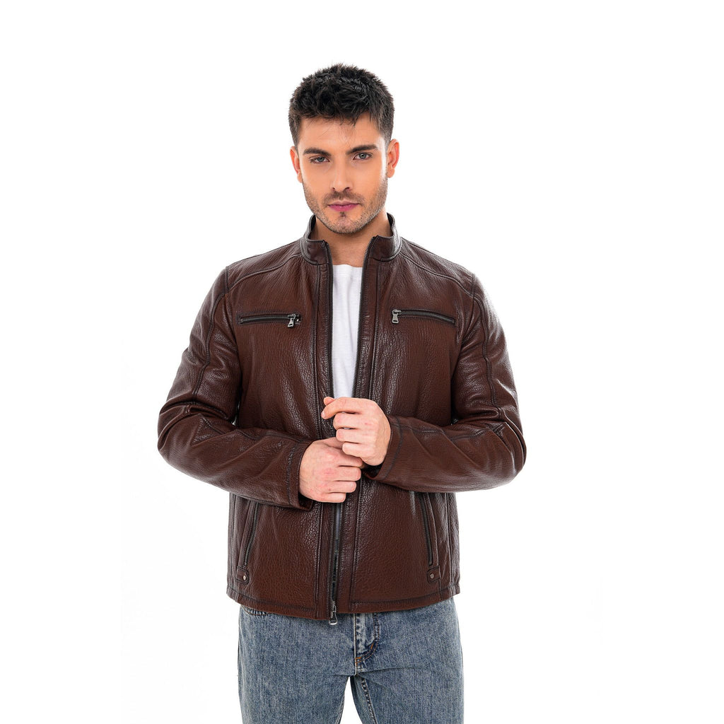 Vinci The Falcon Brown Pebbled Leather Men Jacket