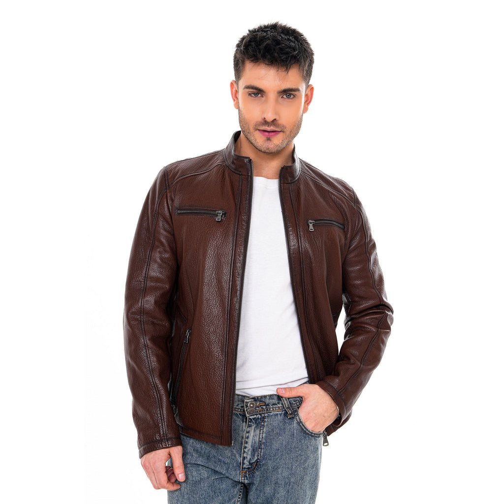 Vinci The Falcon Brown Pebbled Leather Men Jacket