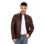 Vinci The Falcon Brown Pebbled Leather Men Jacket