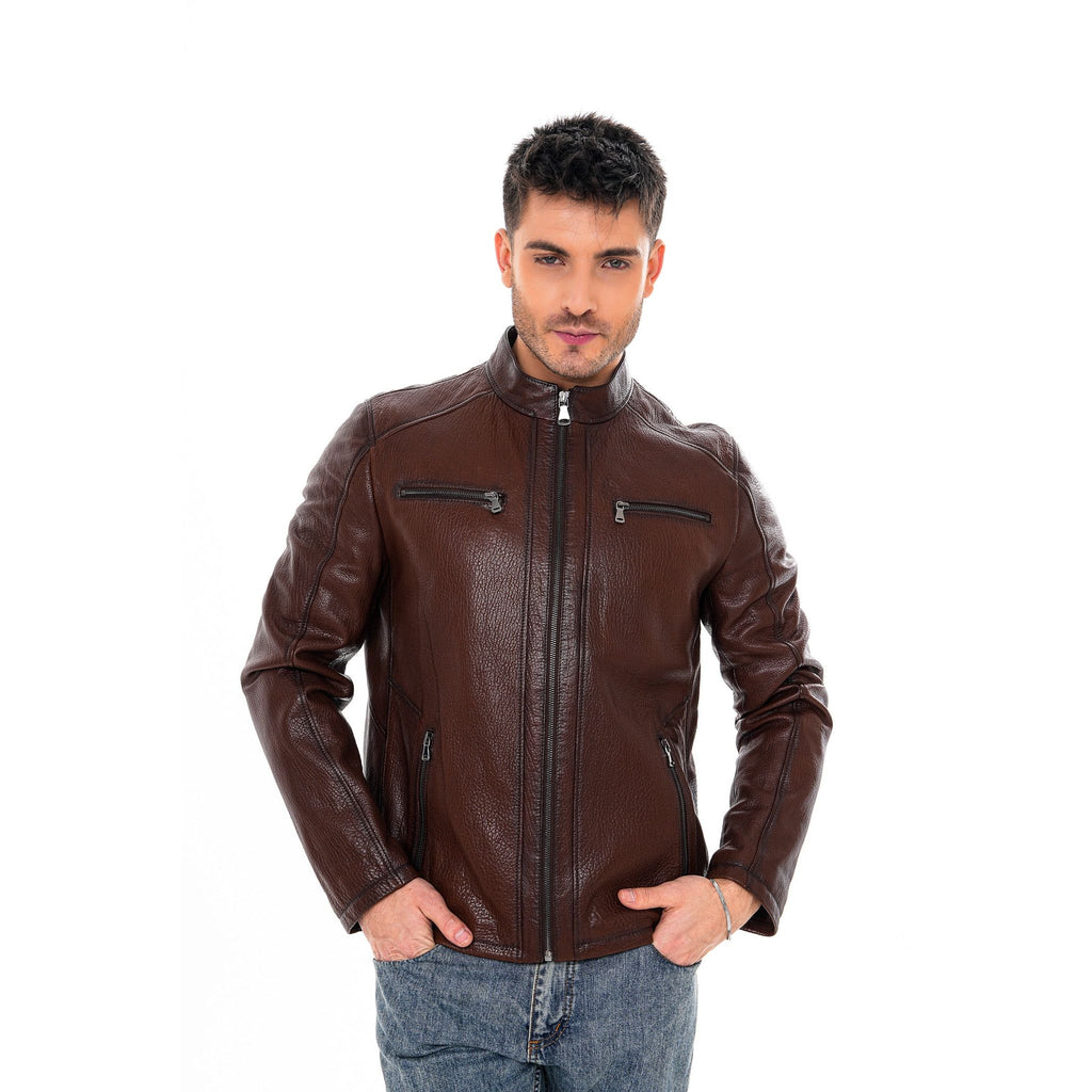 Vinci The Falcon Brown Pebbled Leather Men Jacket