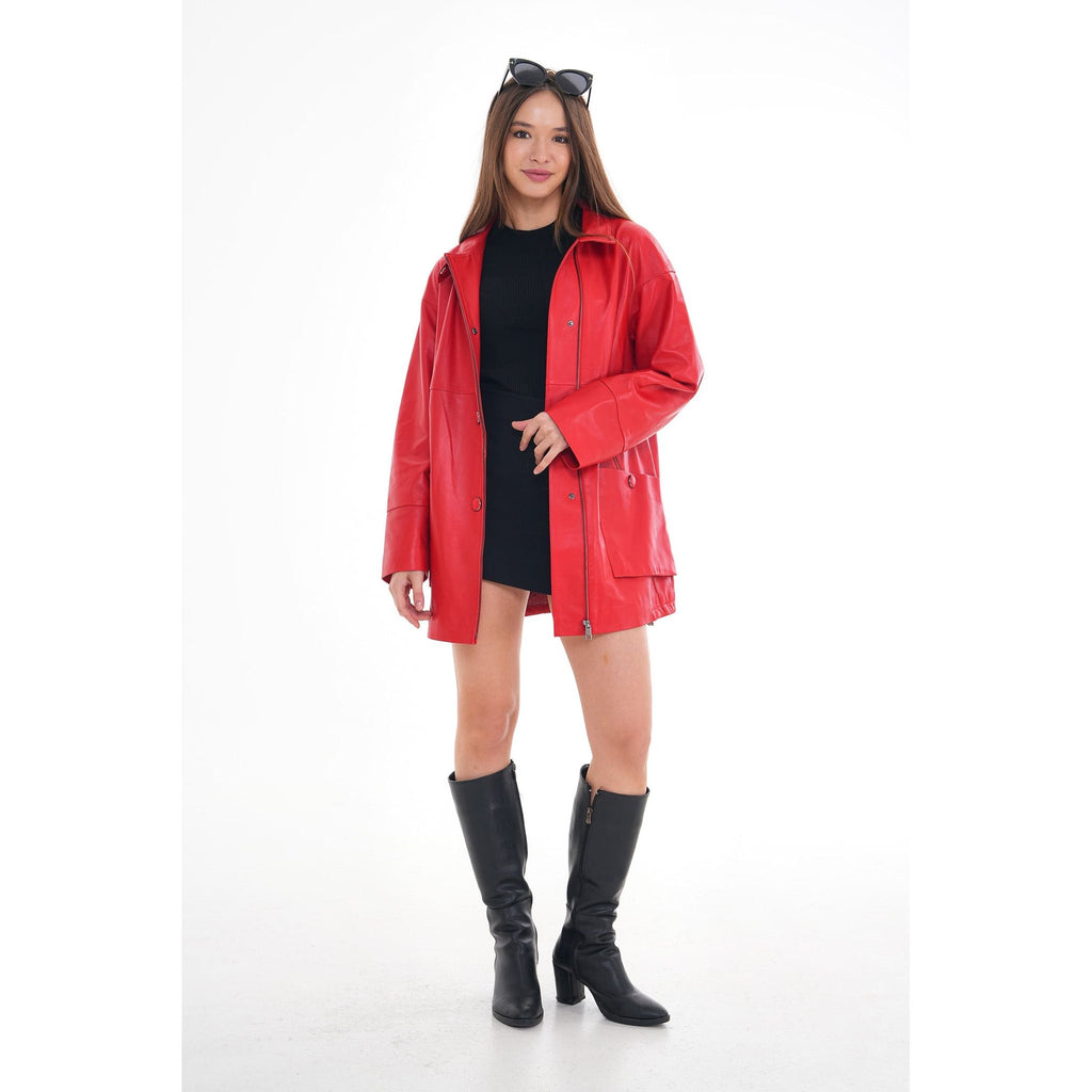 The Lioara Red Leather Women Jacket