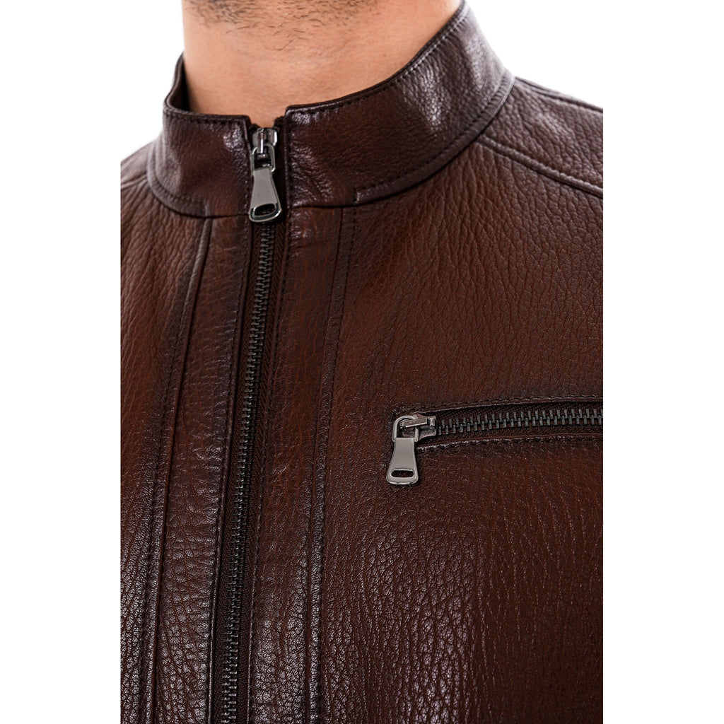 Vinci The Falcon Brown Pebbled Leather Men Jacket