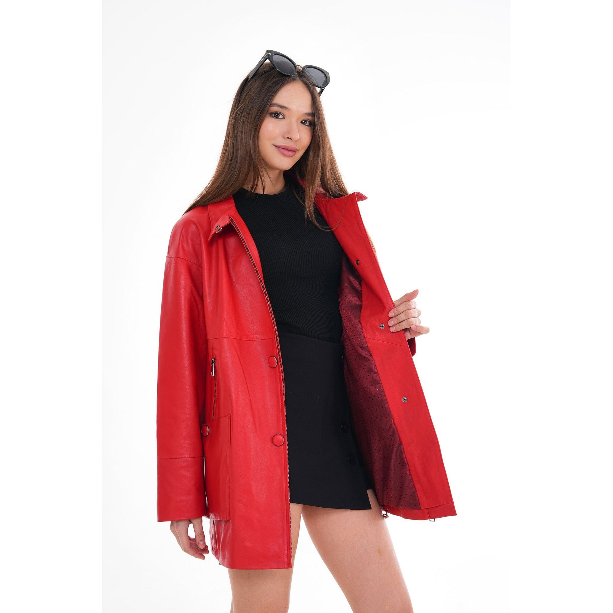 The Lioara Red Leather Women Jacket