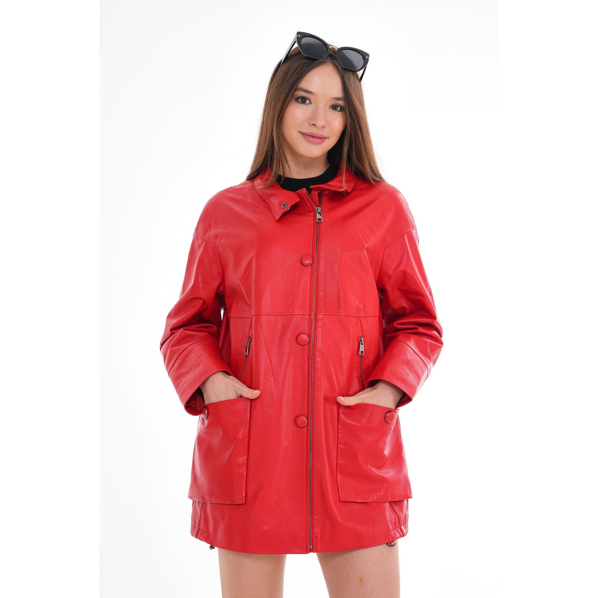 The Lioara Red Leather Women Jacket