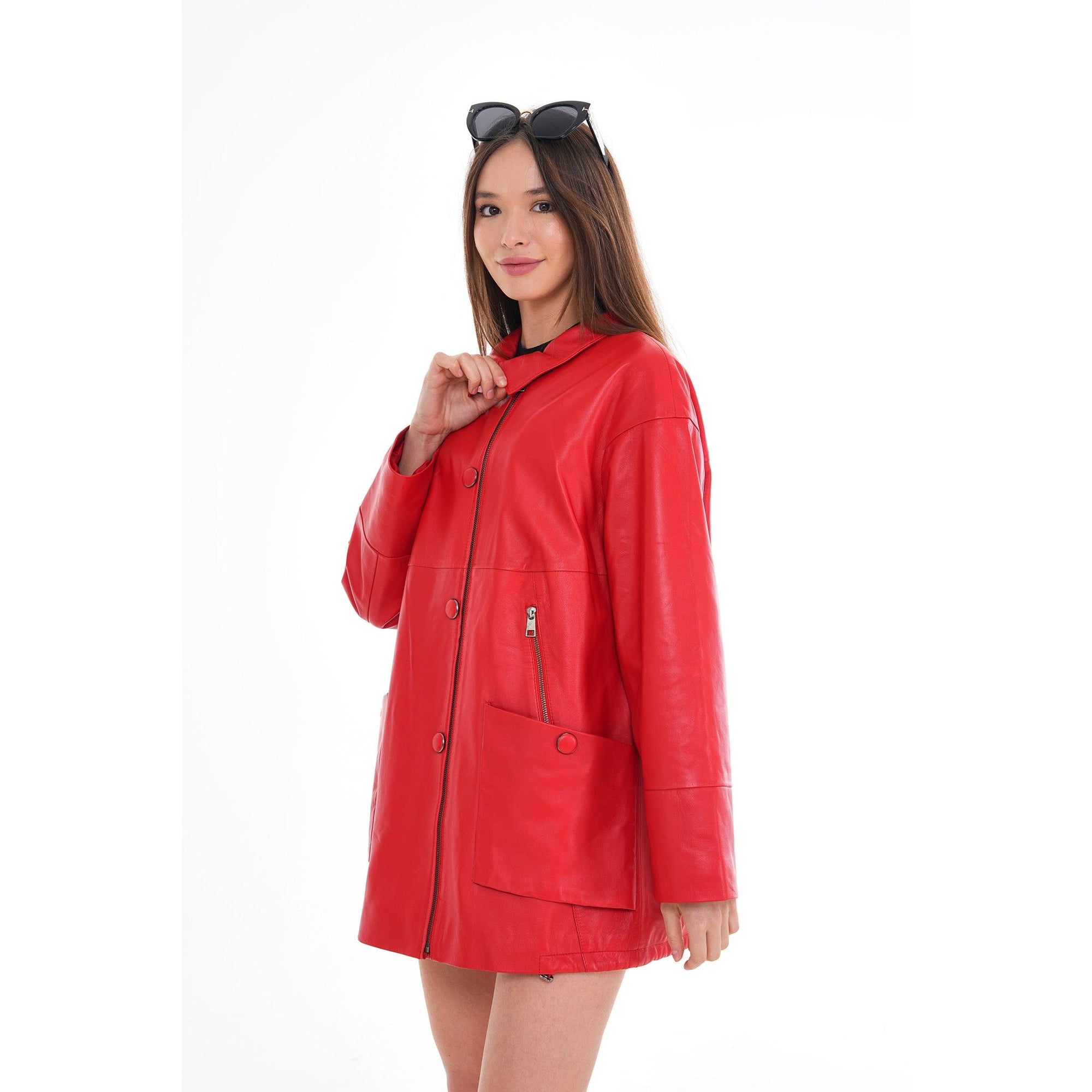 The Lioara Red Leather Women Jacket