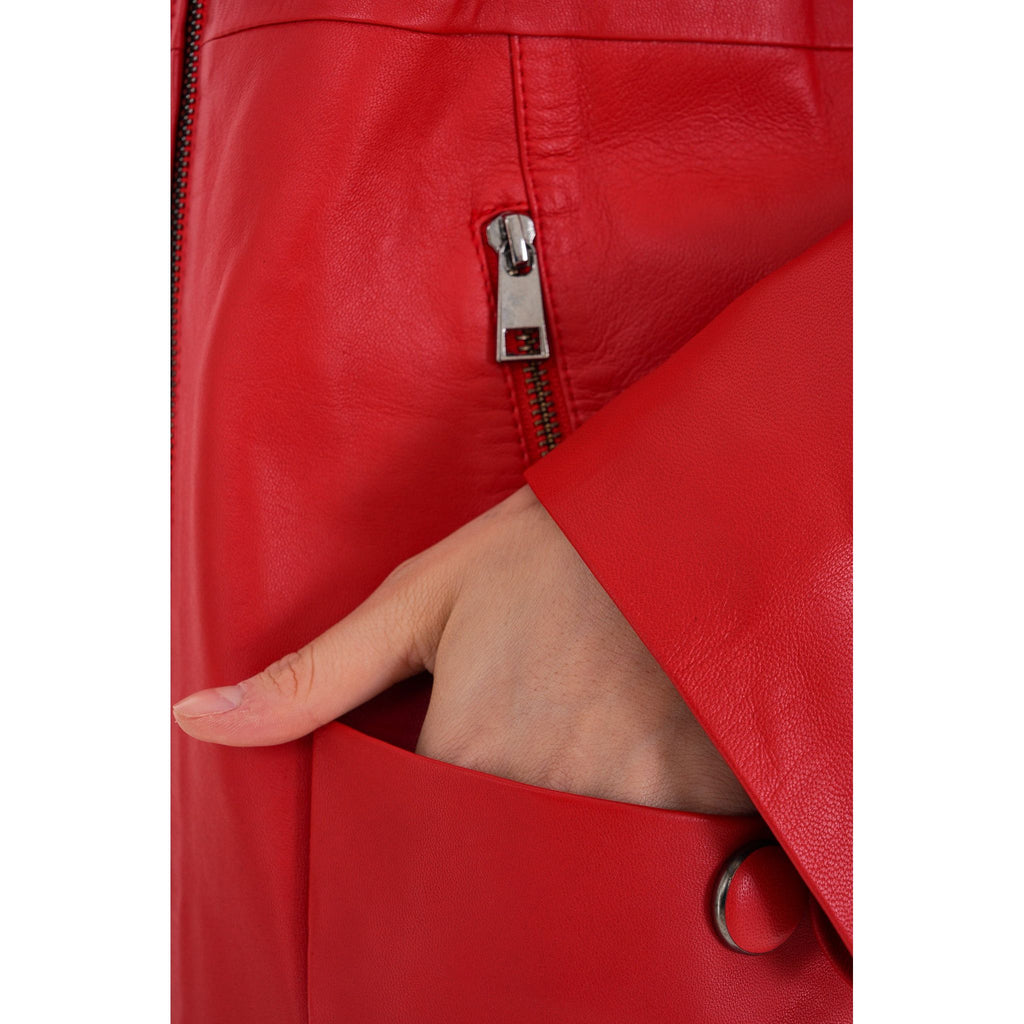 The Lioara Red Leather Women Jacket