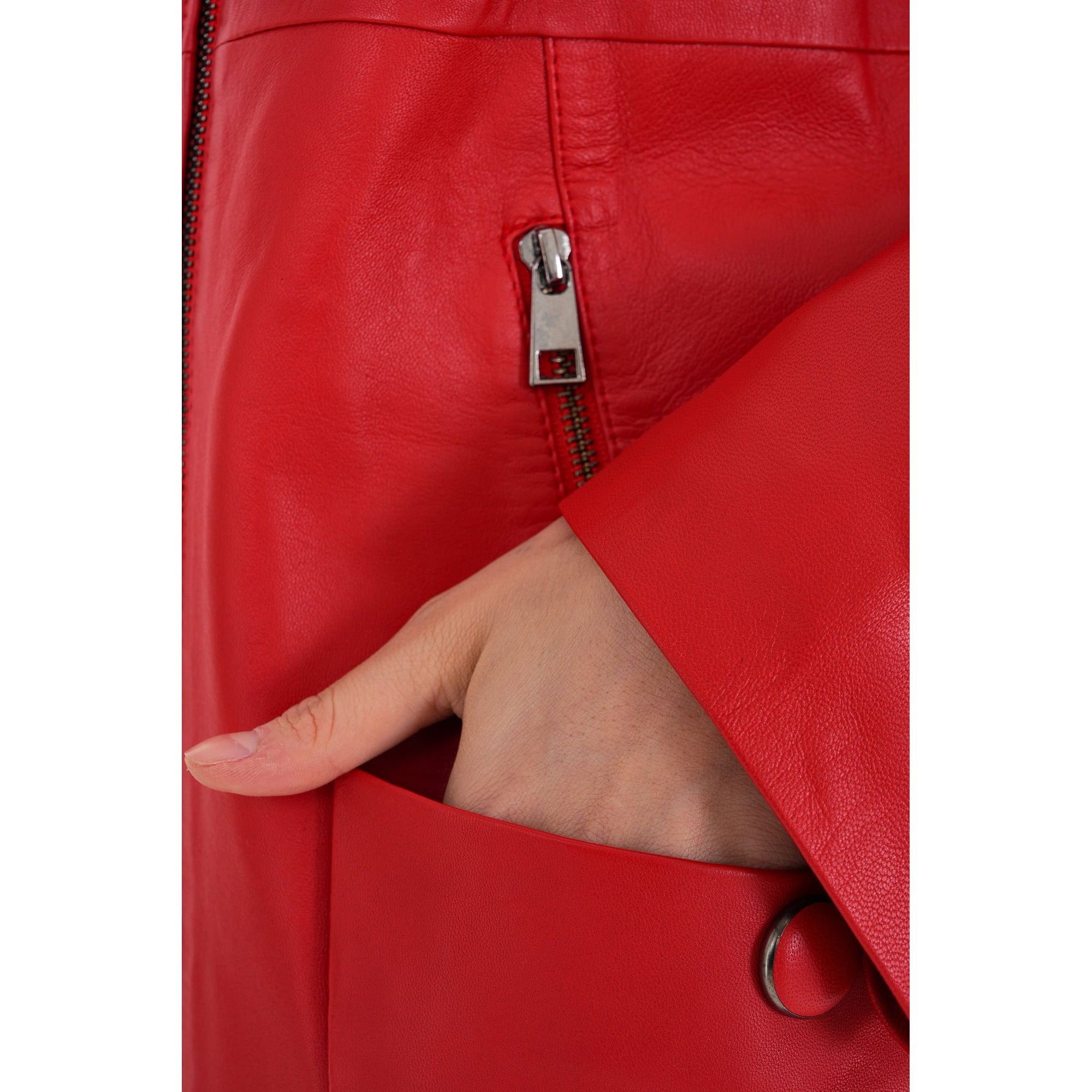 The Lioara Red Leather Women Jacket