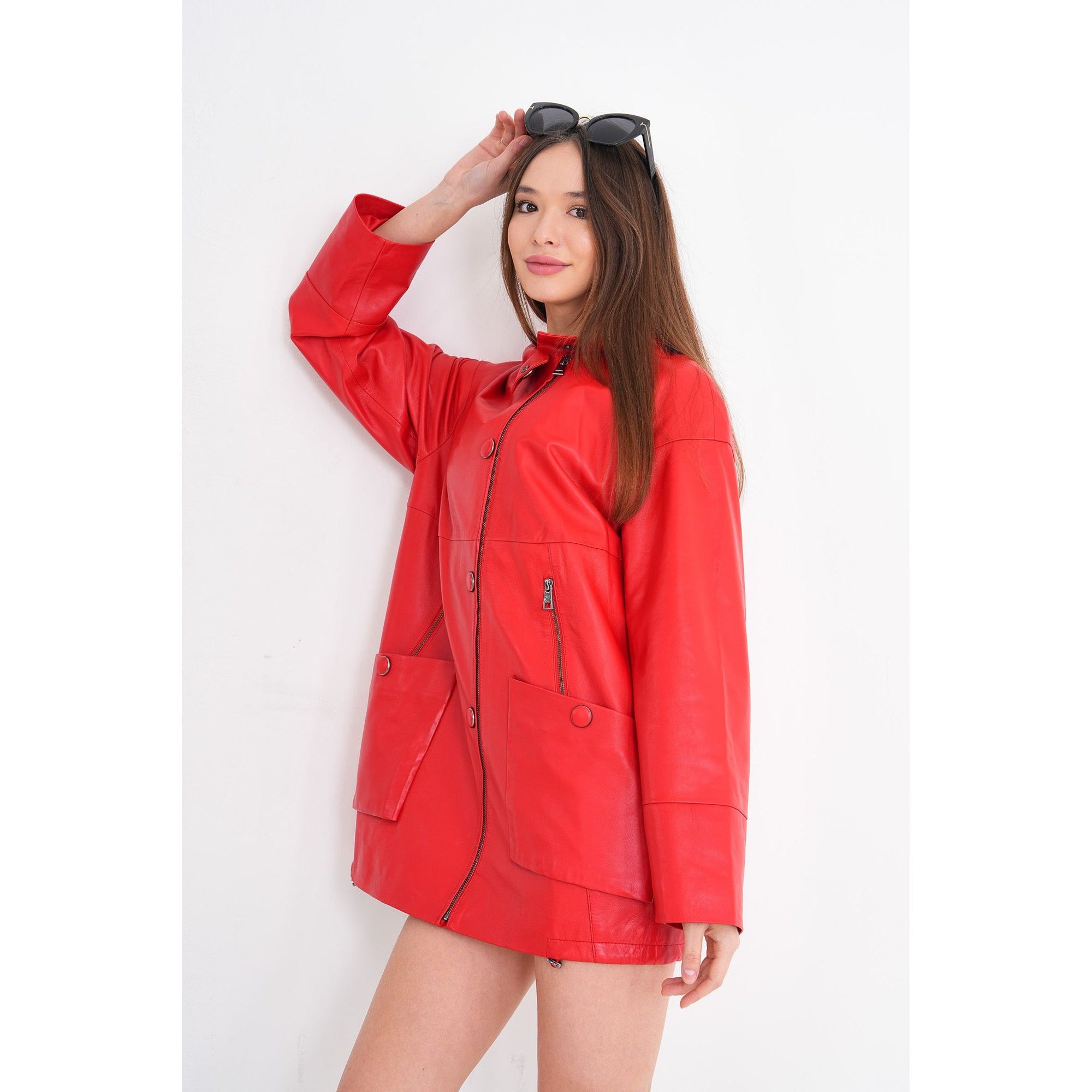 The Lioara Red Leather Women Jacket
