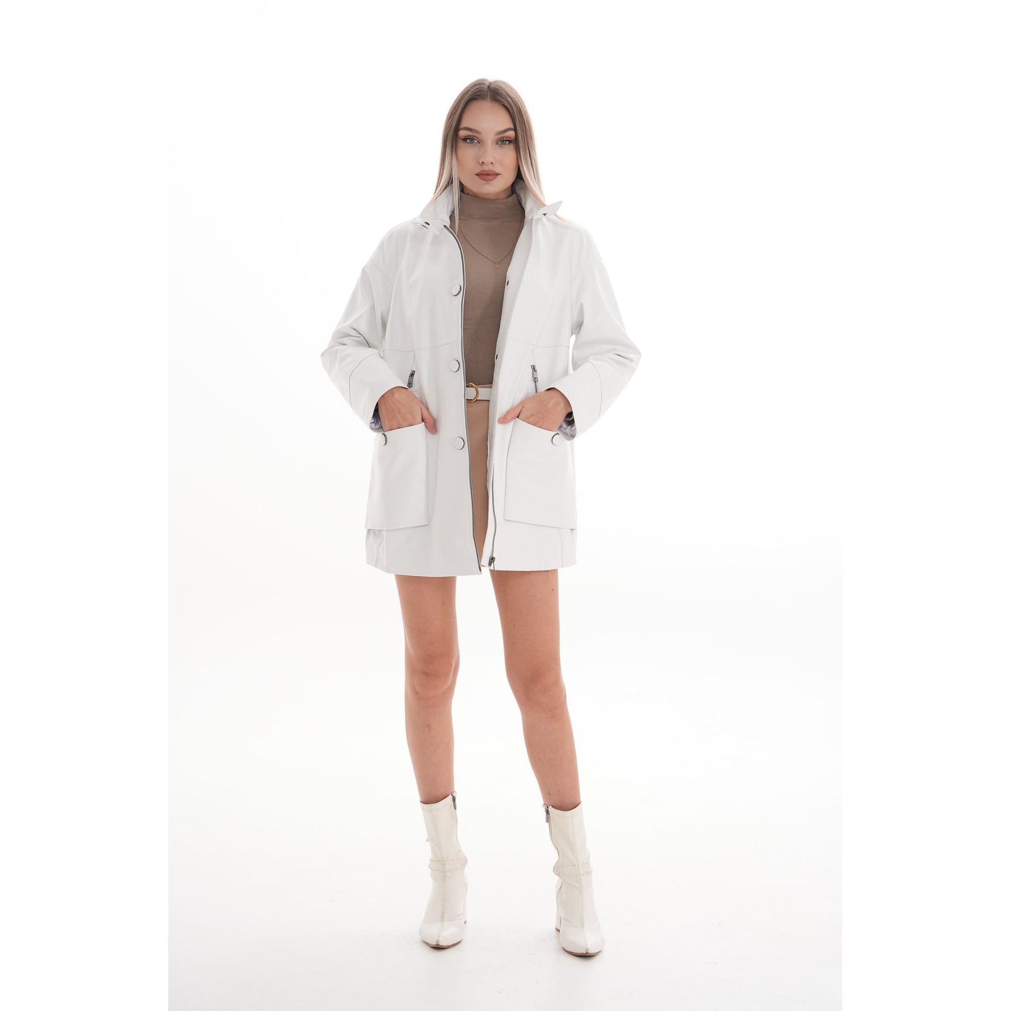 Vinci The Liora White Leather Women Jacket