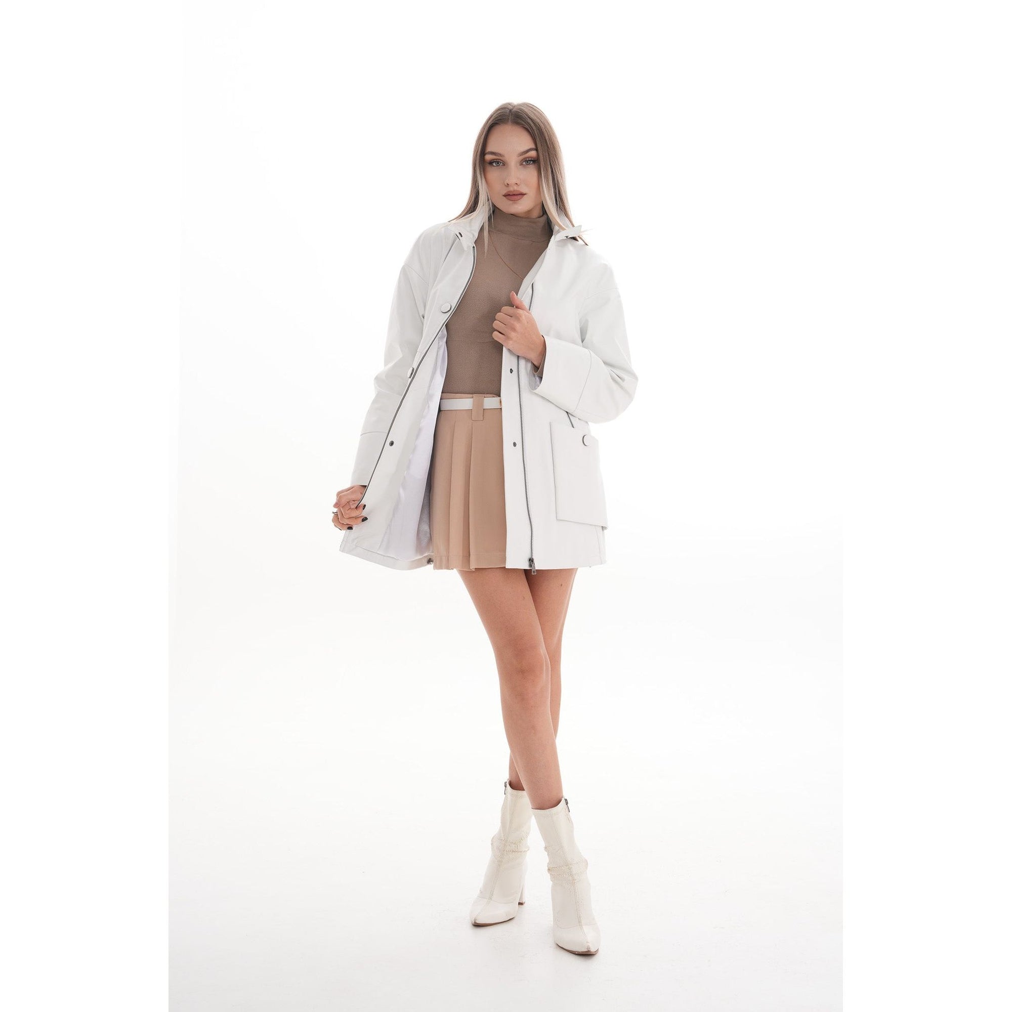 Vinci The Liora White Leather Women Jacket
