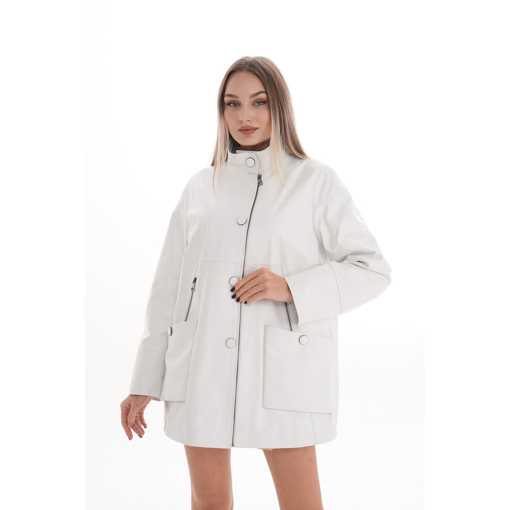 Vinci The Liora White Leather Women Jacket