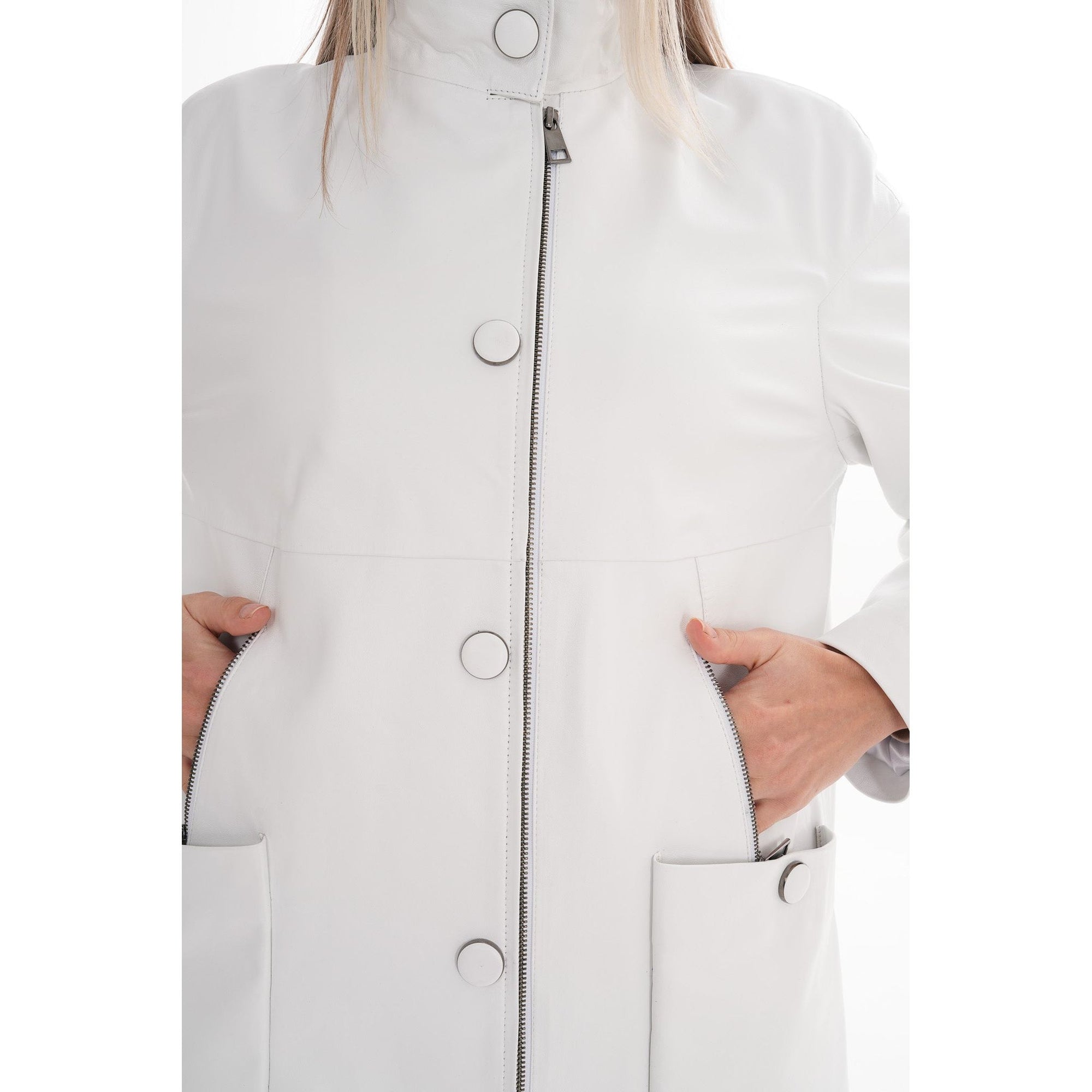 Vinci The Liora White Leather Women Jacket