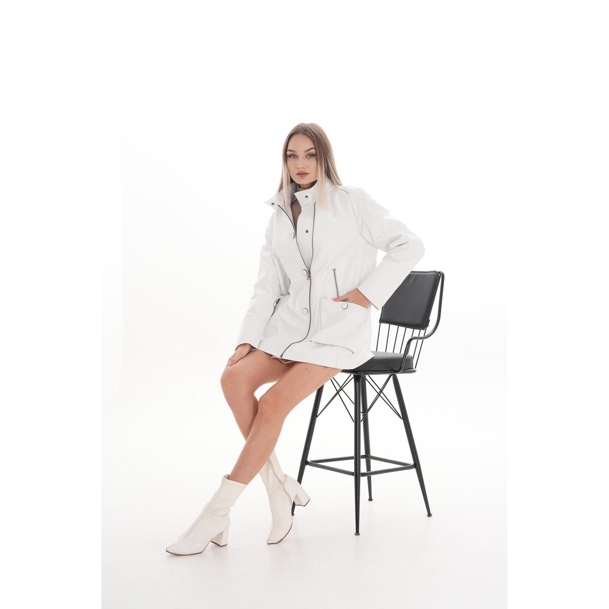 Vinci The Liora White Leather Women Jacket