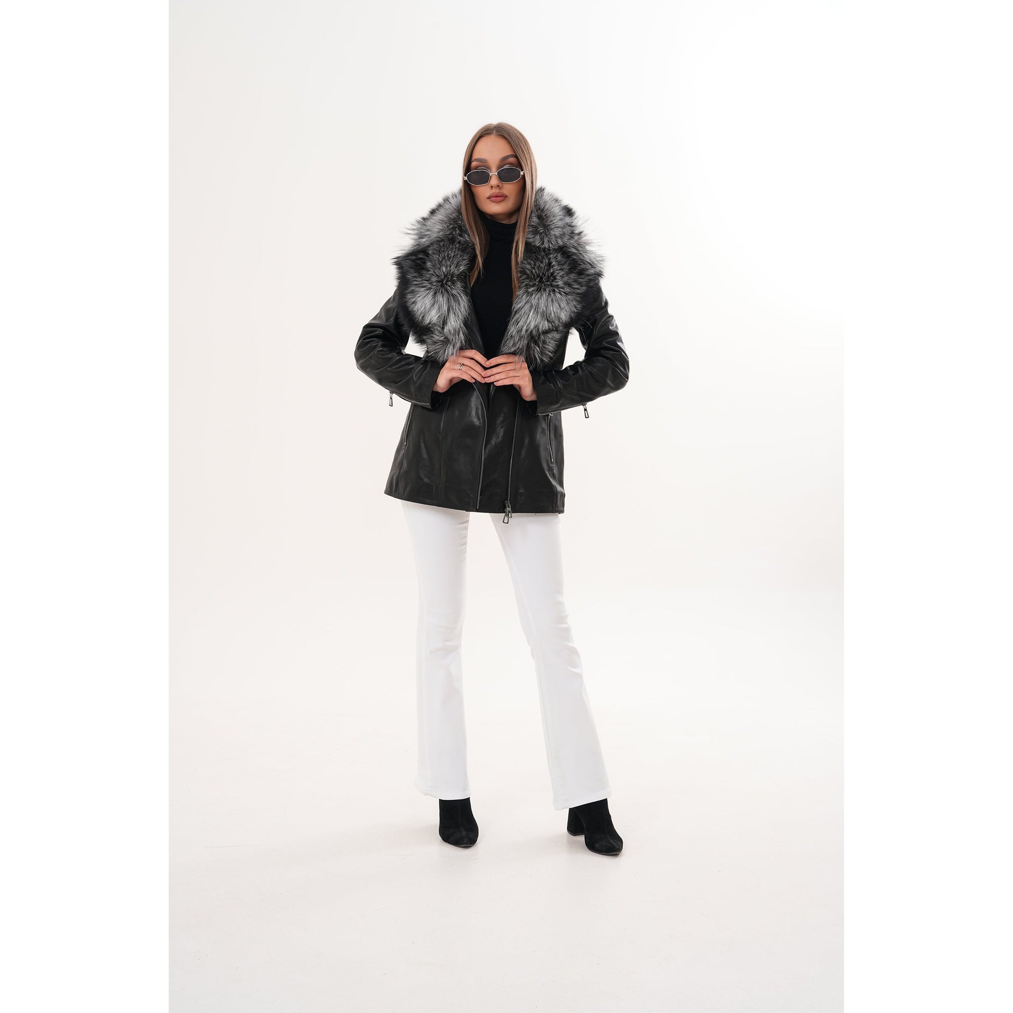 The Alessia Black Leather & Fox Fur Women Jacket