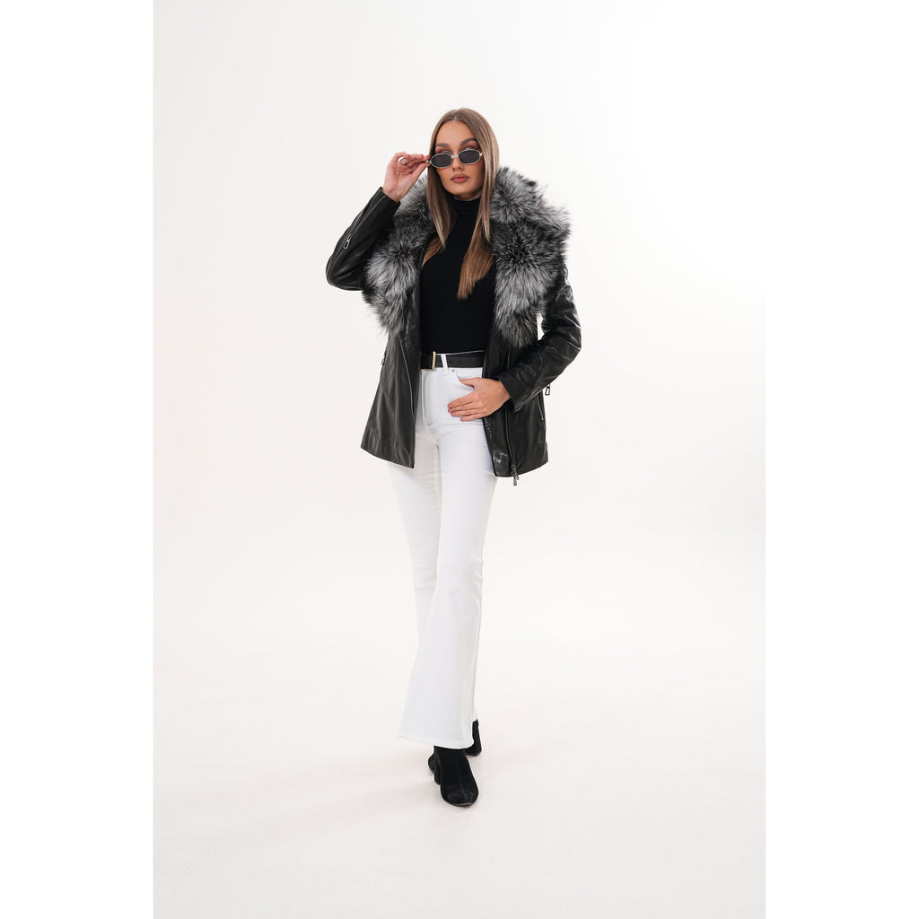 The Alessia Black Leather & Fox Fur Women Jacket