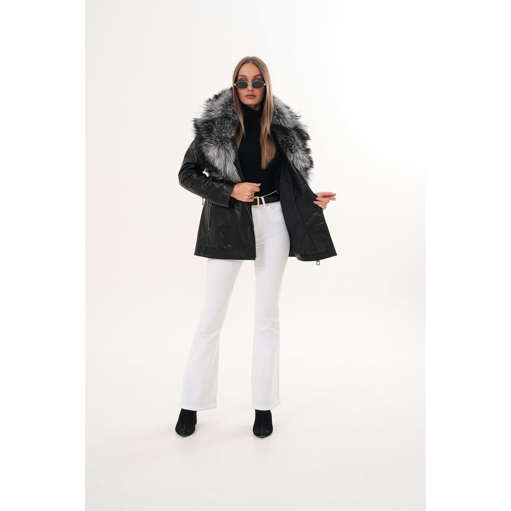 The Alessia Black Leather & Fox Fur Women Jacket