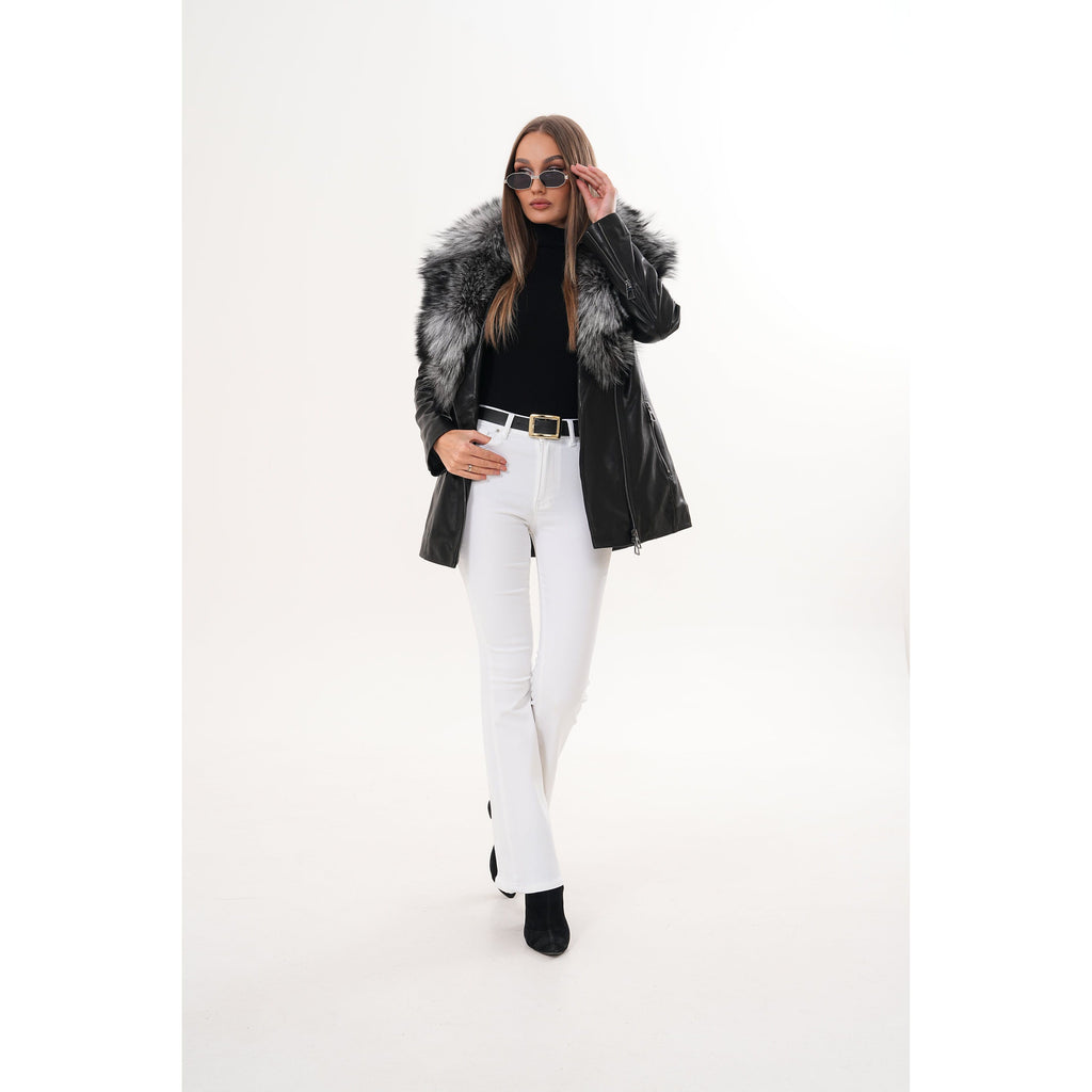 The Alessia Black Leather & Fox Fur Women Jacket