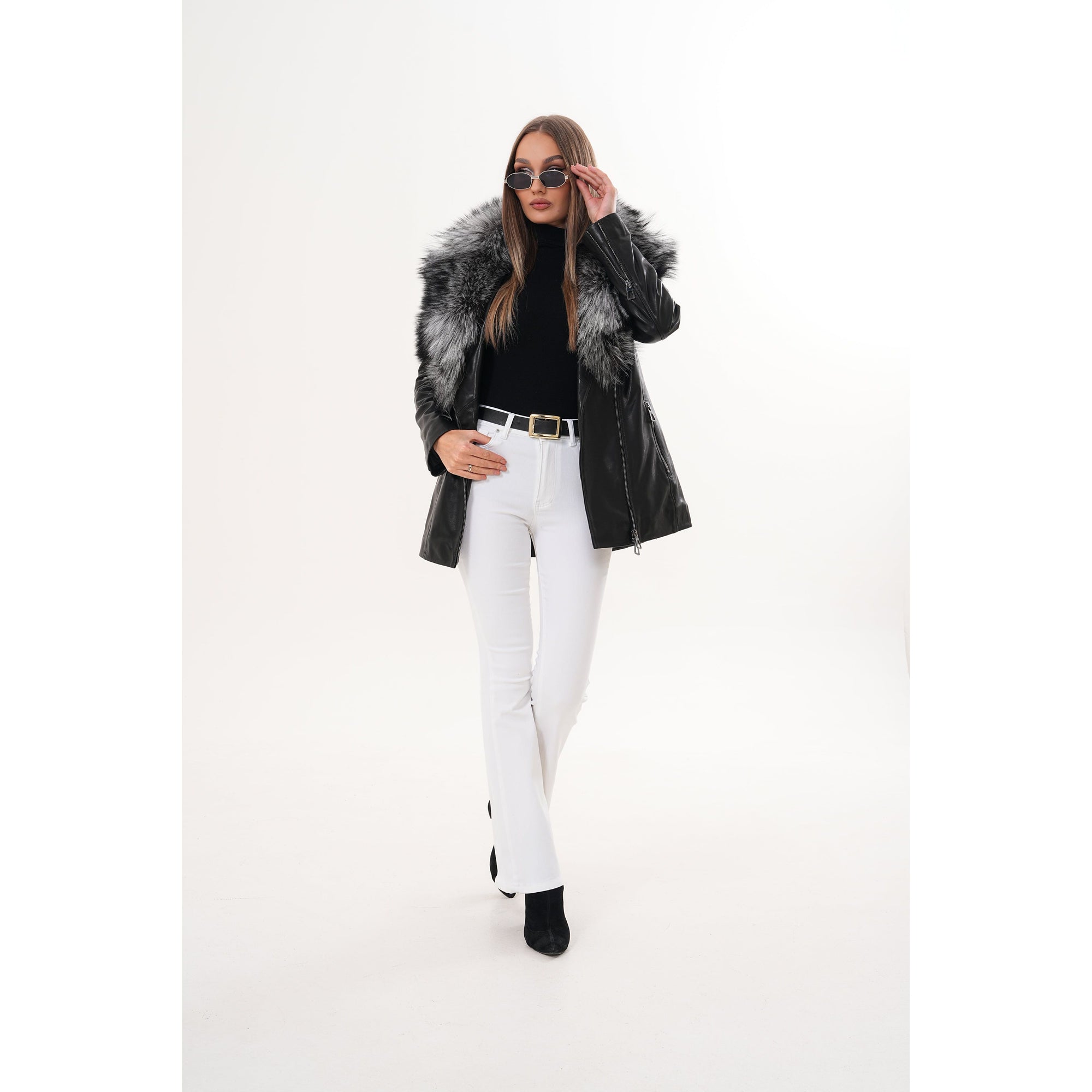 The Alessia Black Leather & Fox Fur Women Jacket
