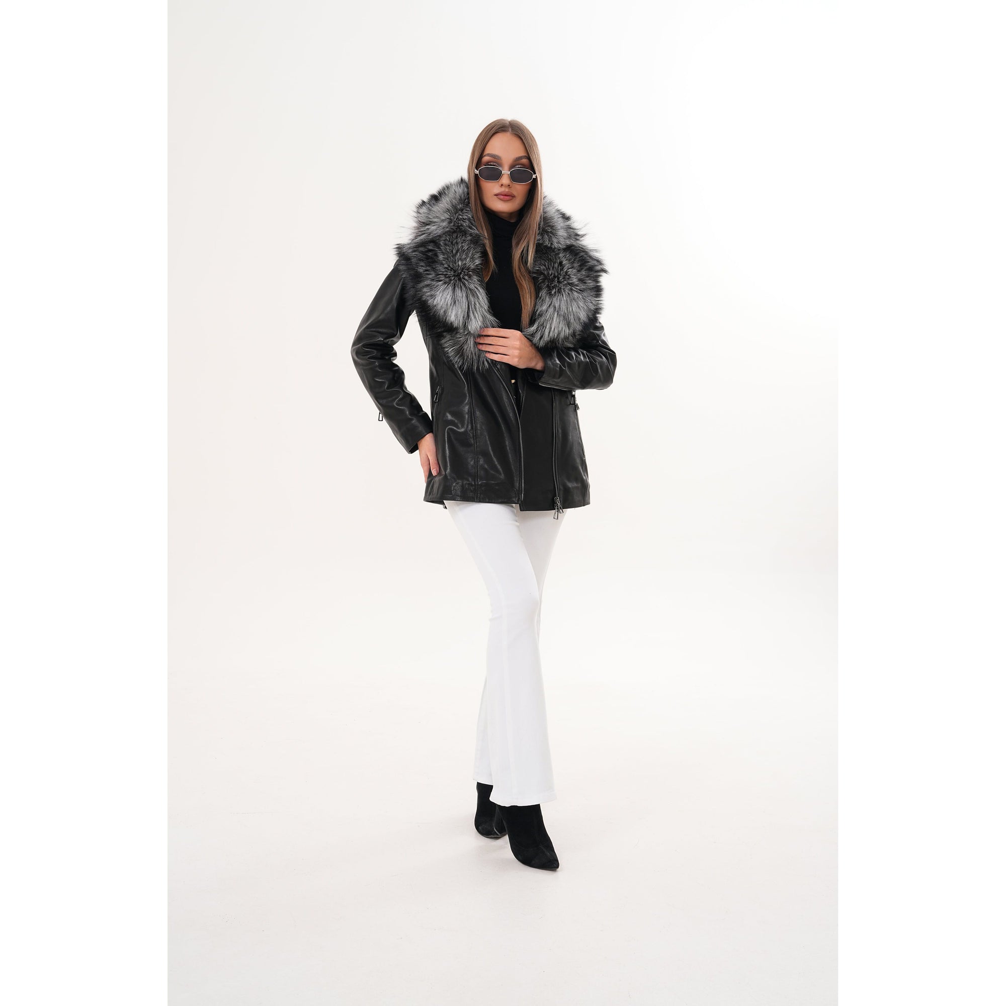 The Alessia Black Leather & Fox Fur Women Jacket
