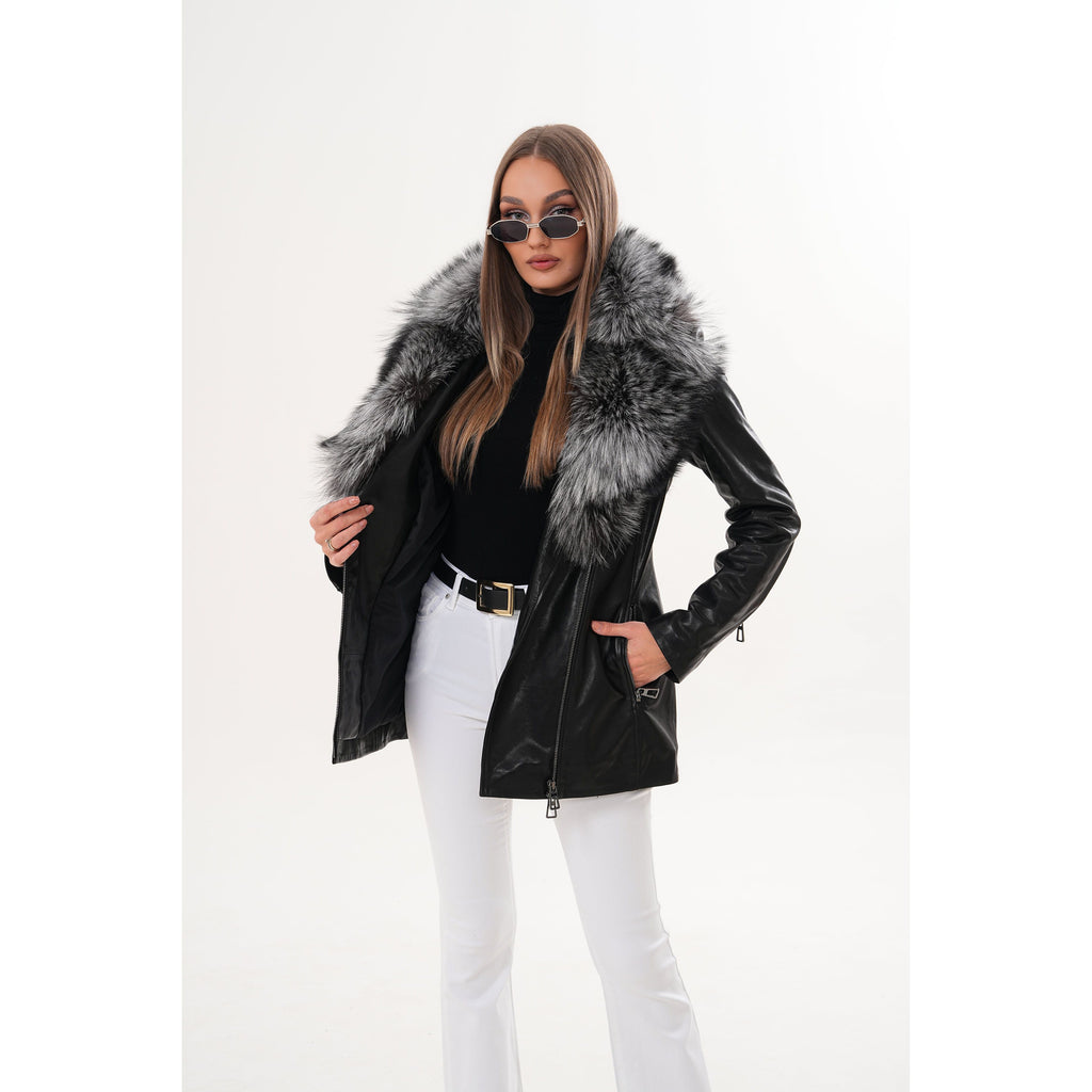 The Alessia Black Leather & Fox Fur Women Jacket