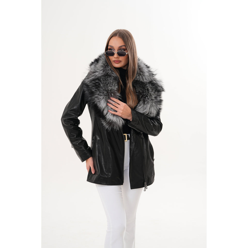 The Alessia Black Leather & Fox Fur Women Jacket