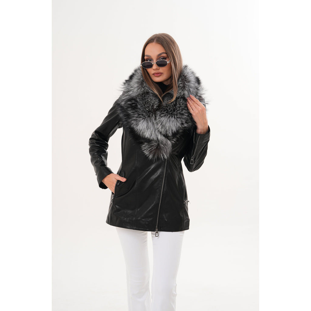 The Alessia Black Leather & Fox Fur Women Jacket