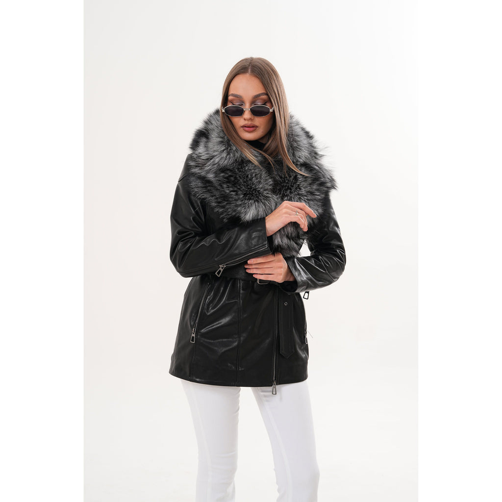 The Alessia Black Leather & Fox Fur Women Jacket