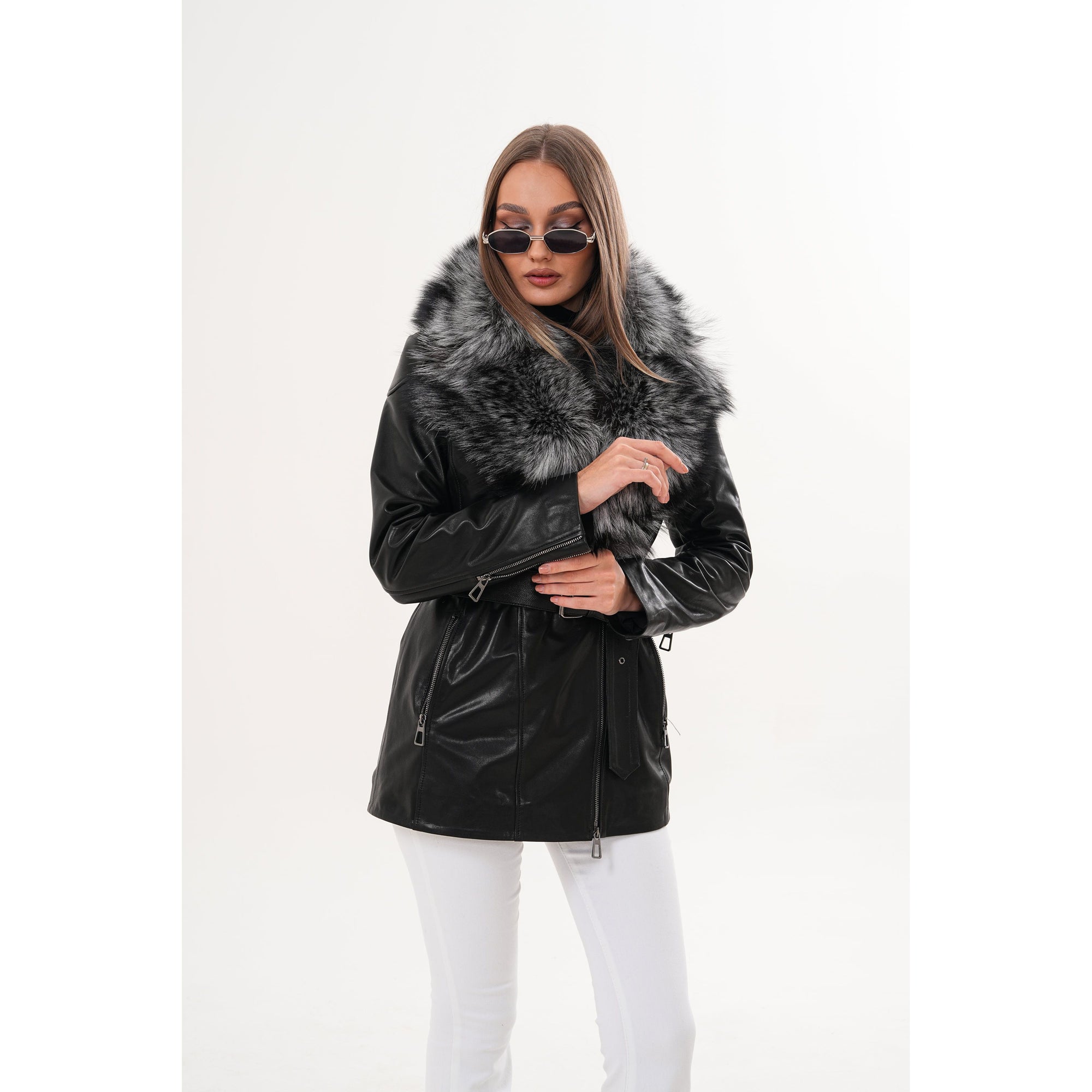 The Alessia Black Leather & Fox Fur Women Jacket