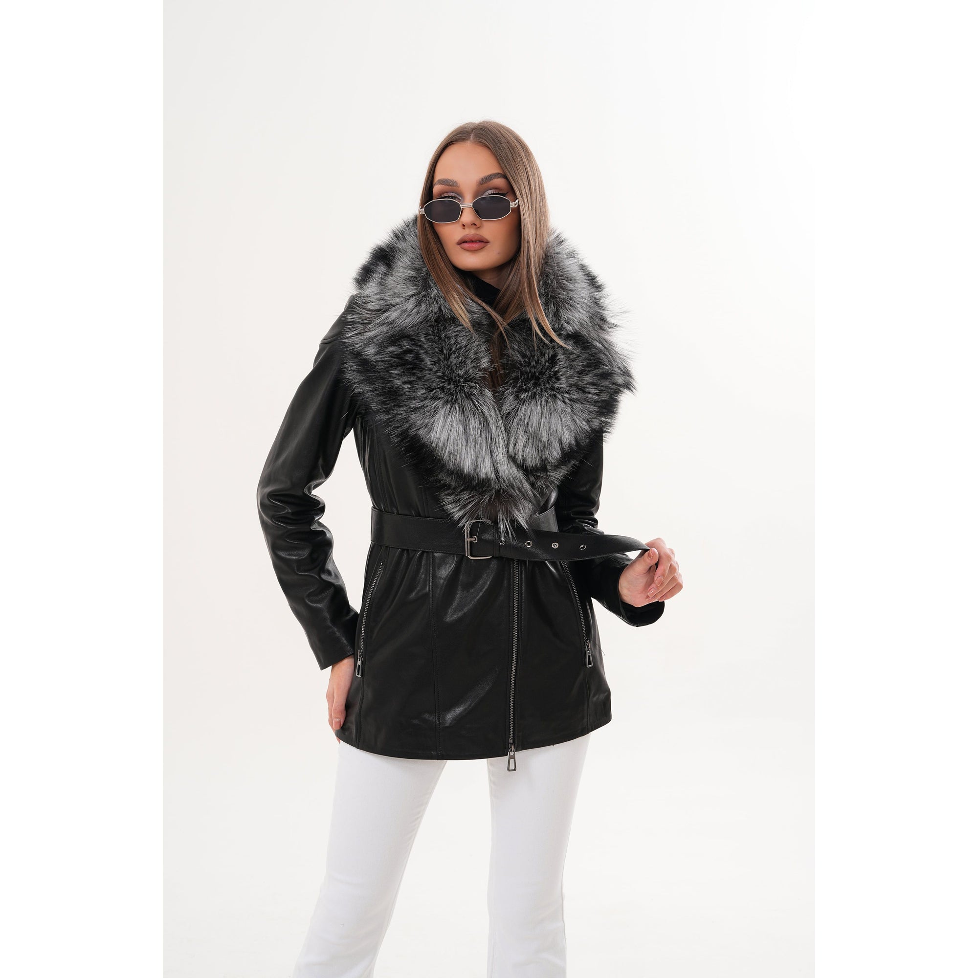 The Alessia Black Leather & Fox Fur Women Jacket